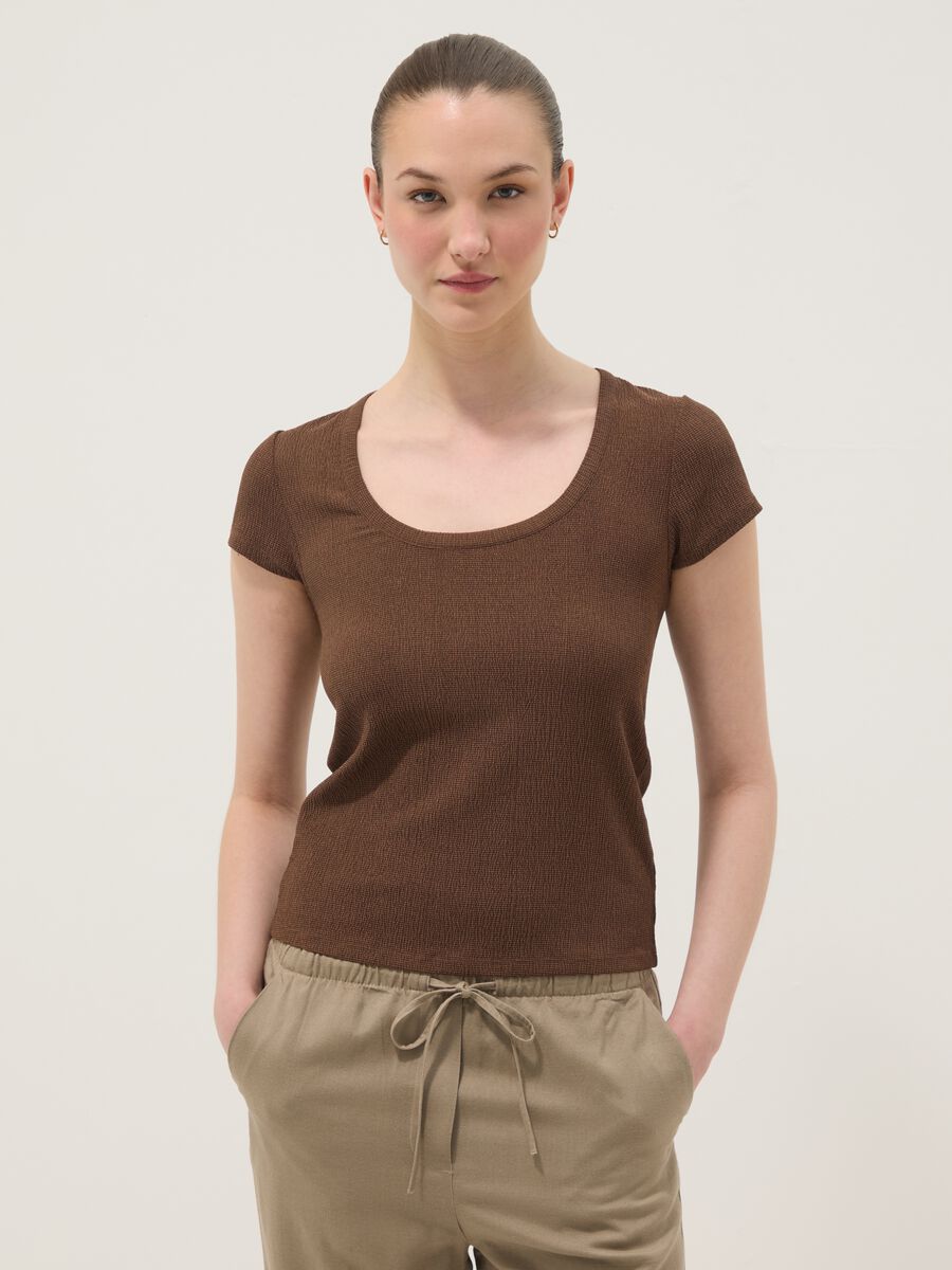 Brown stretch-fabric T-shirt_1