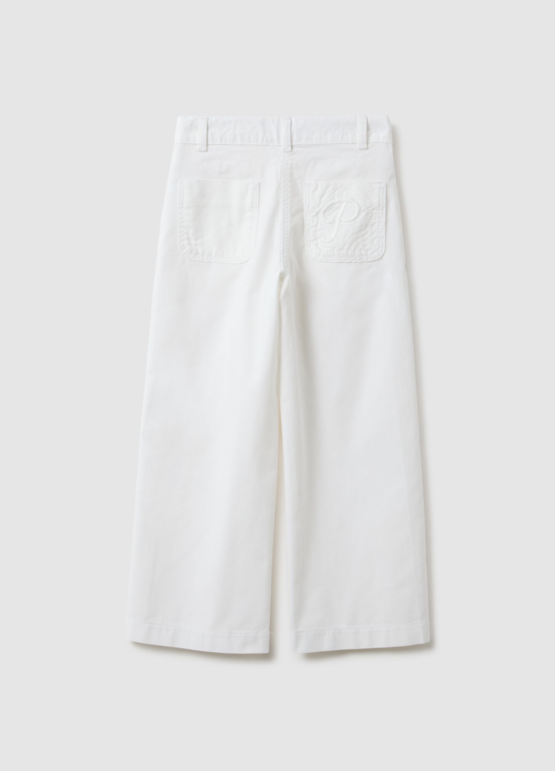 Girls' white straight cotton and Lyocell trousers - regular fit
