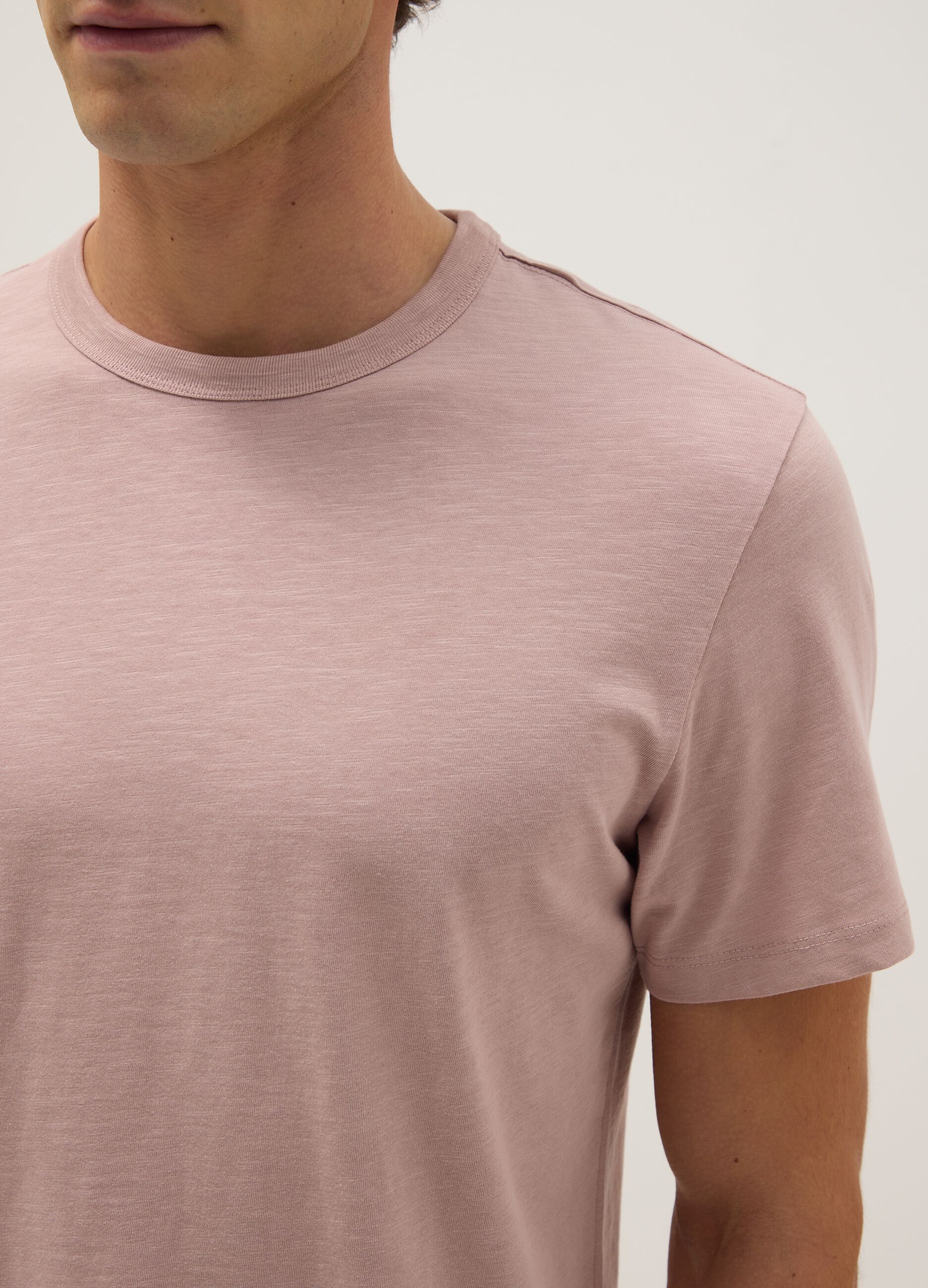 Regular fit pink short-sleeved pure cotton T-shirt