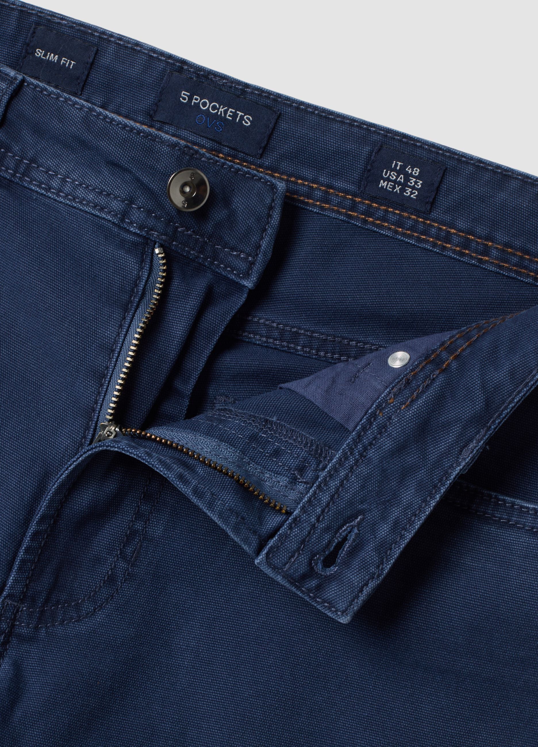 Blue slim-fit stretch cotton trousers
