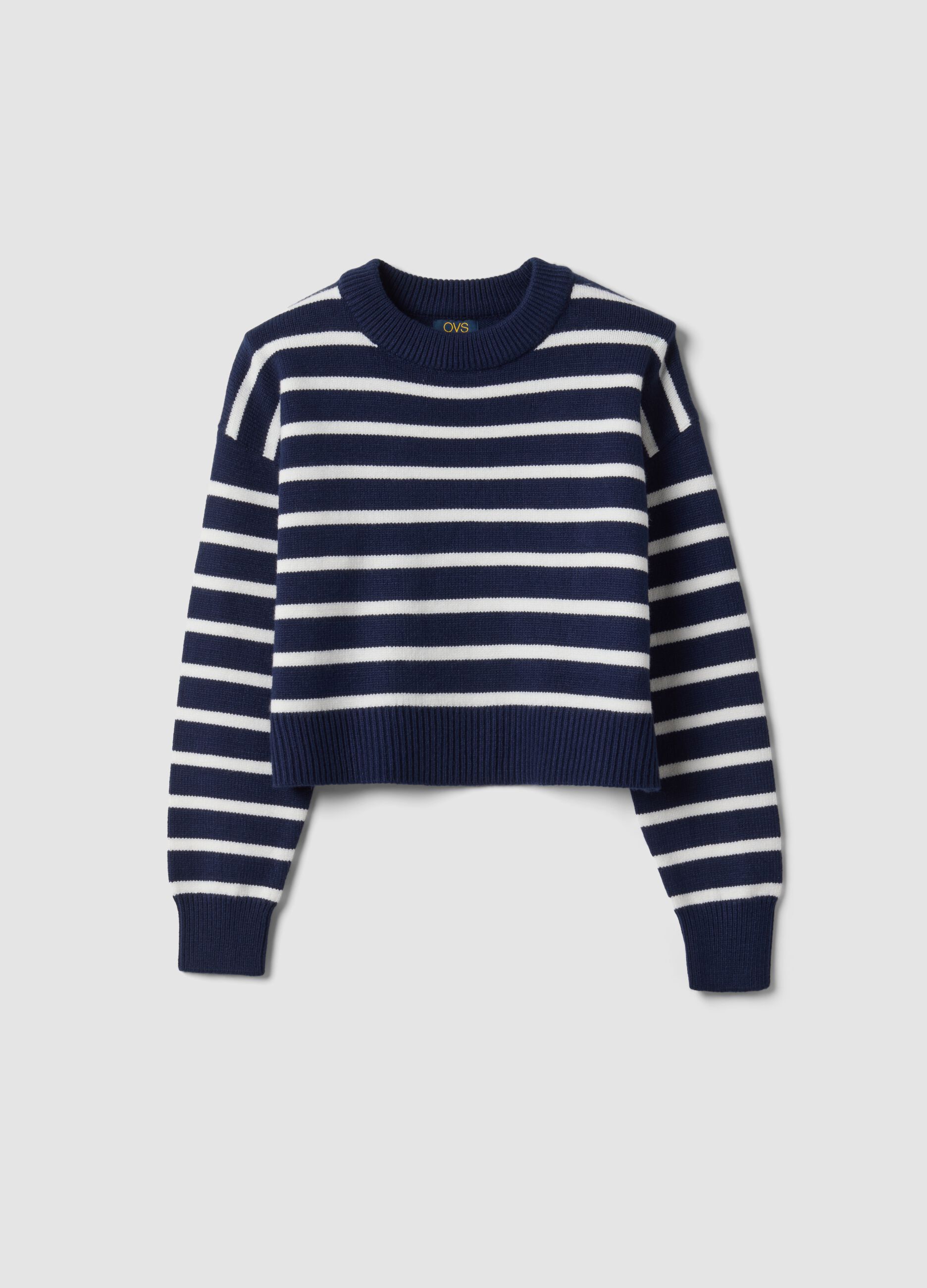 Blue striped viscose-blend crew-neck jumper
