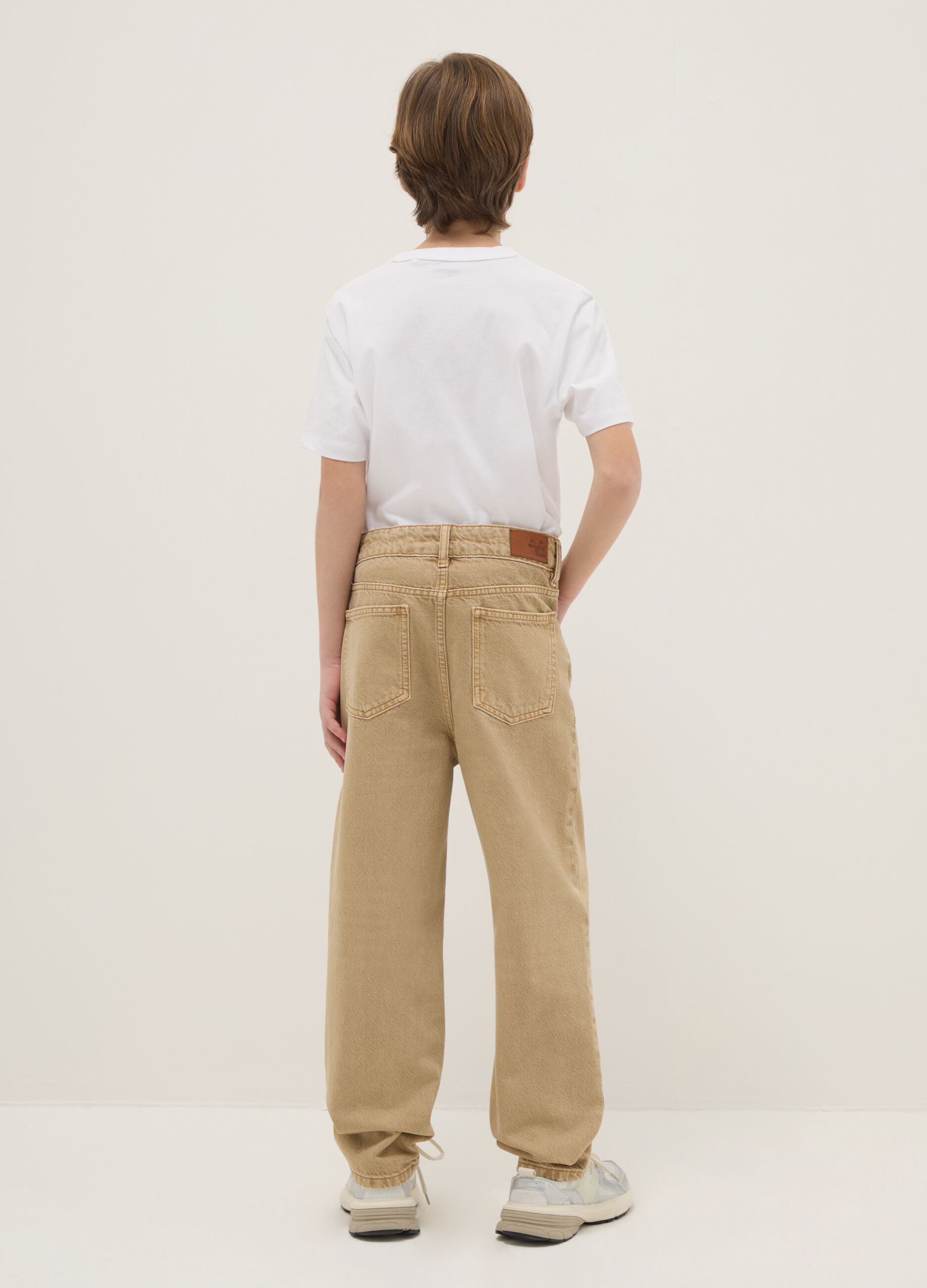 Boys' relaxed fit beige pure cotton jeans