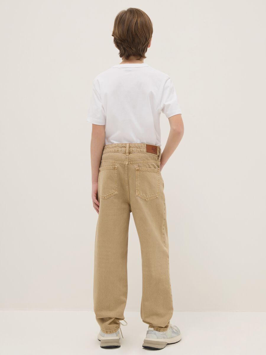 Jeans in puro cotone beige da ragazzo relaxed fit_1