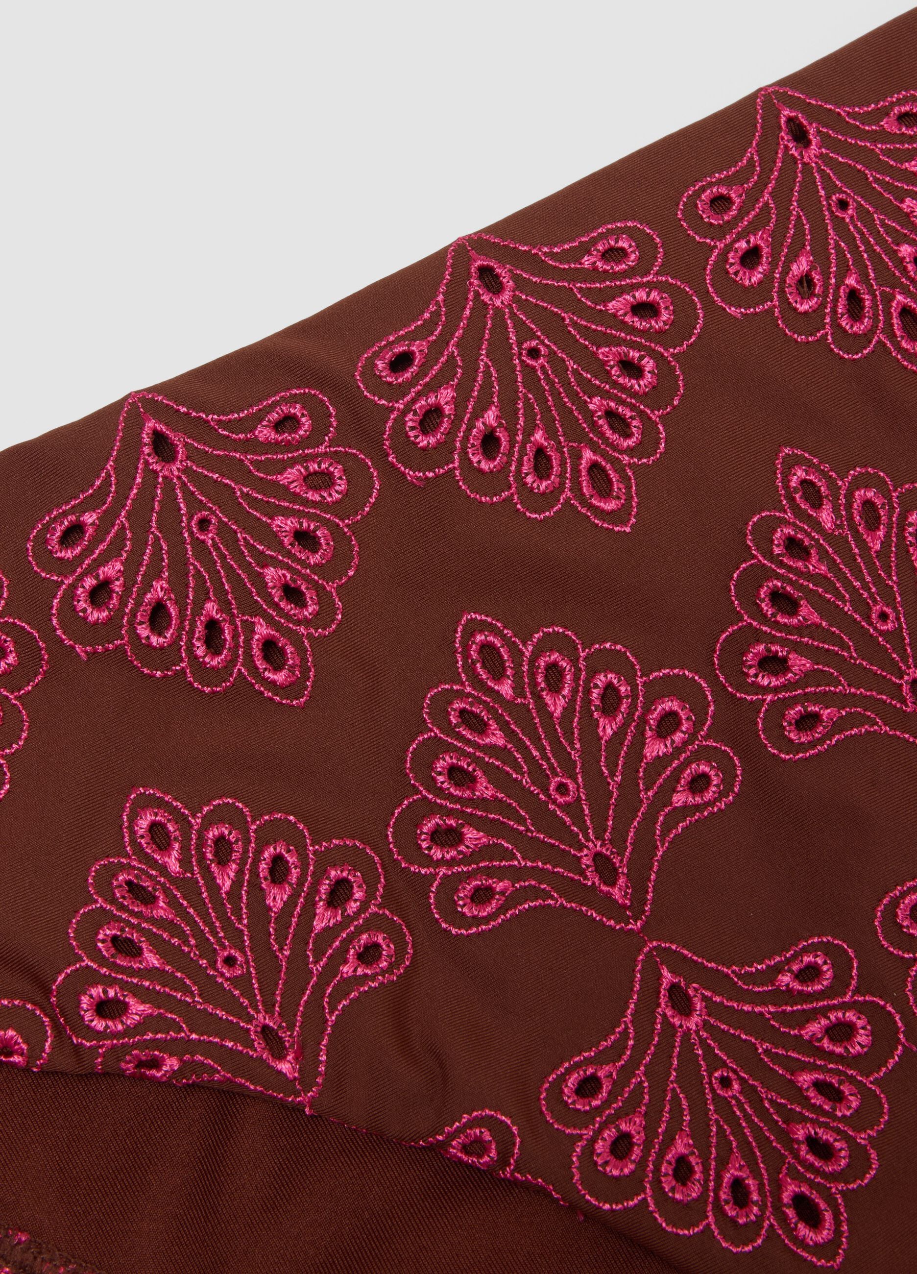 Brown embroidered stretch bikini bottoms