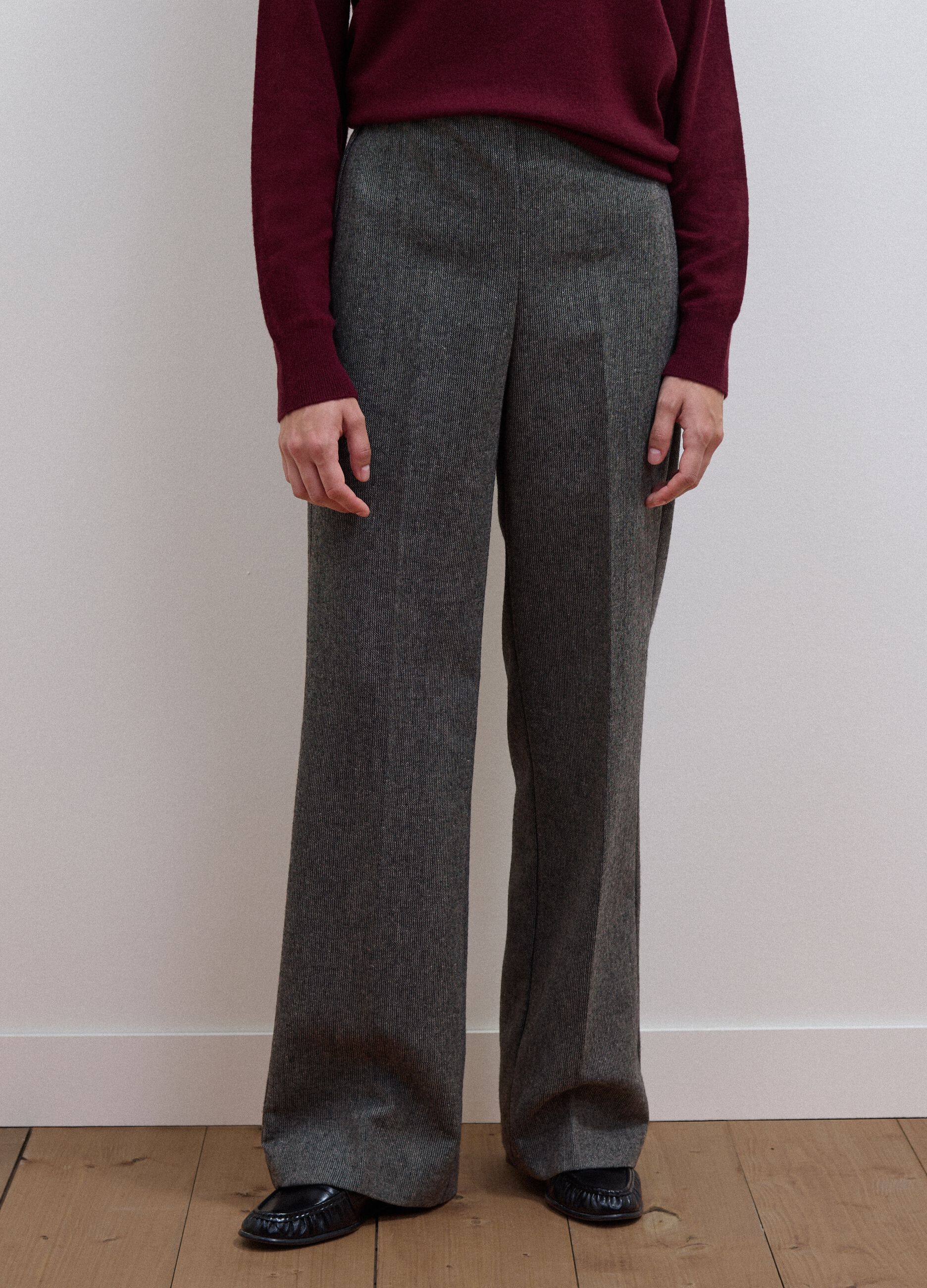 Grey wool-viscose blend flared trousers