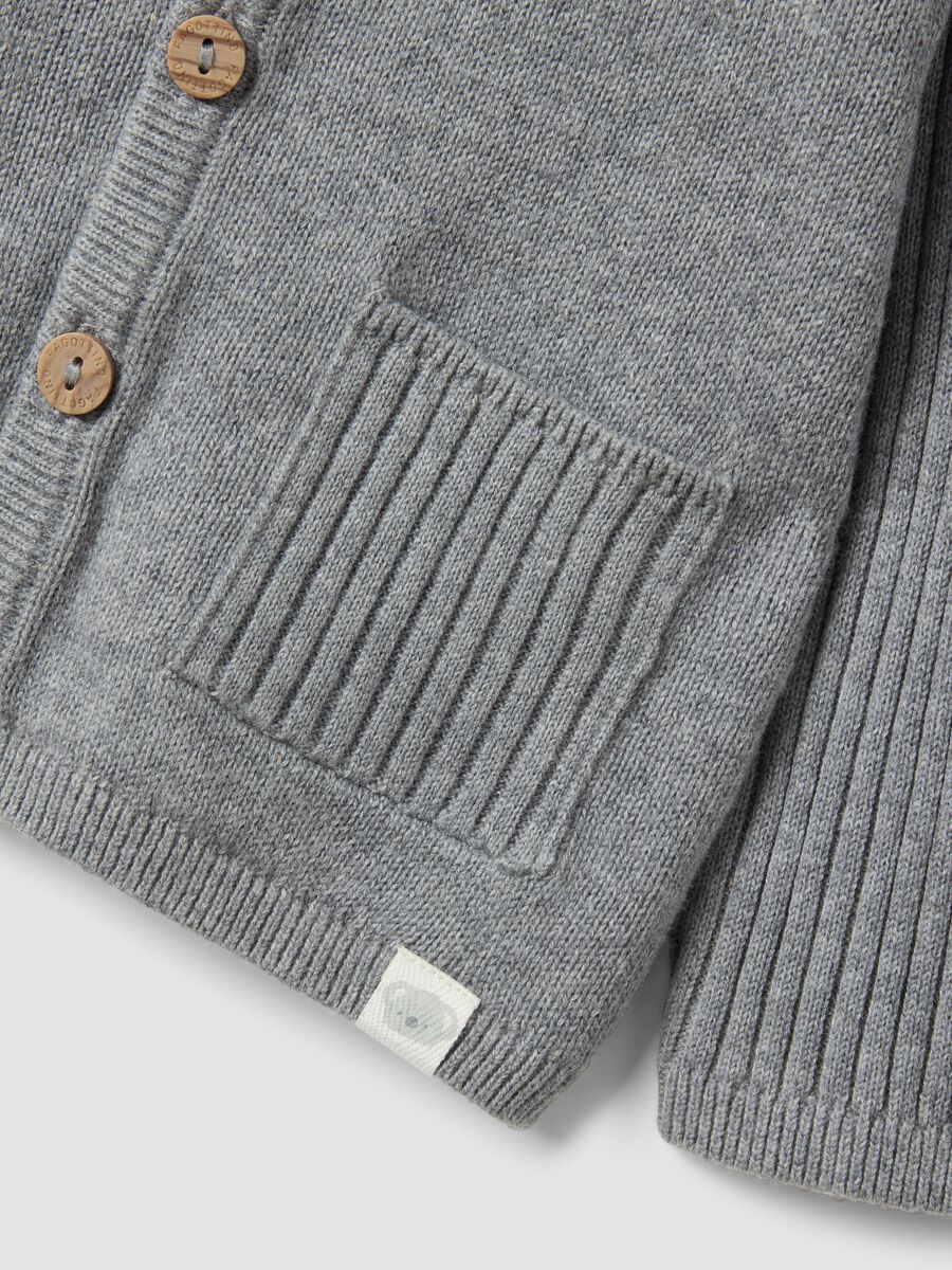Grey cardigan in pure organic cotton knit for babies_3