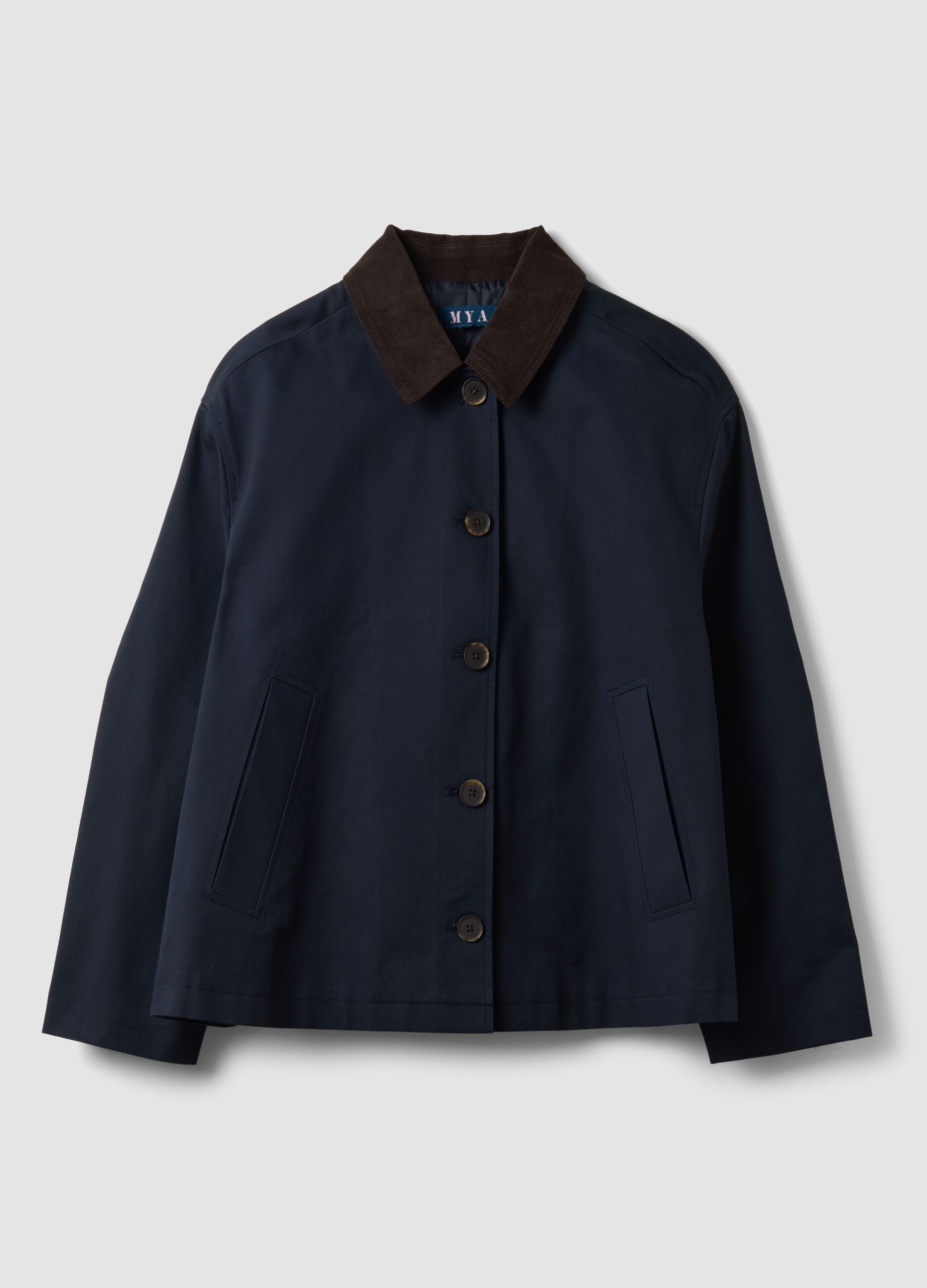 Blue pure cotton jacket with contrast collar, regular fit