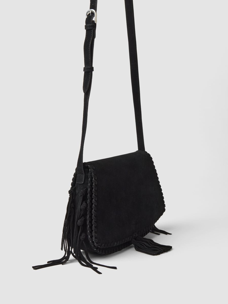 Borsa nera in vera pelle con frange_3