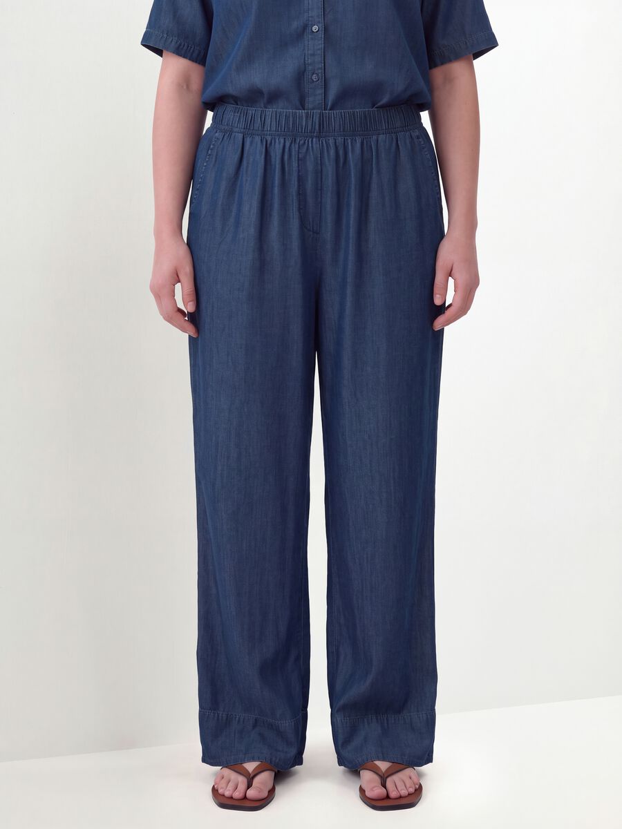 Blue pure lyocell trousers with elasticated waist, regular fit_1