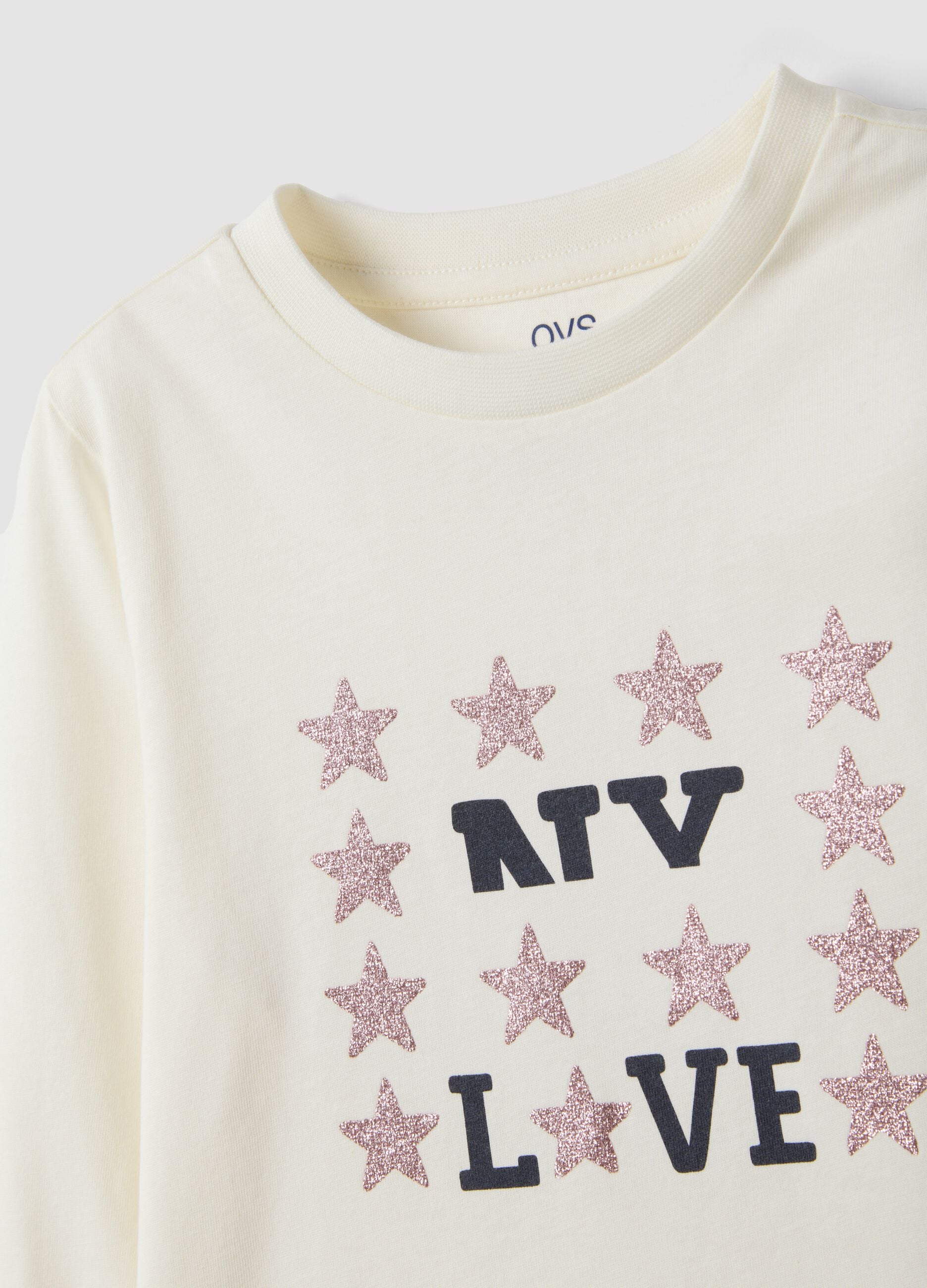 White pure organic cotton T-shirt with glitter print for girls