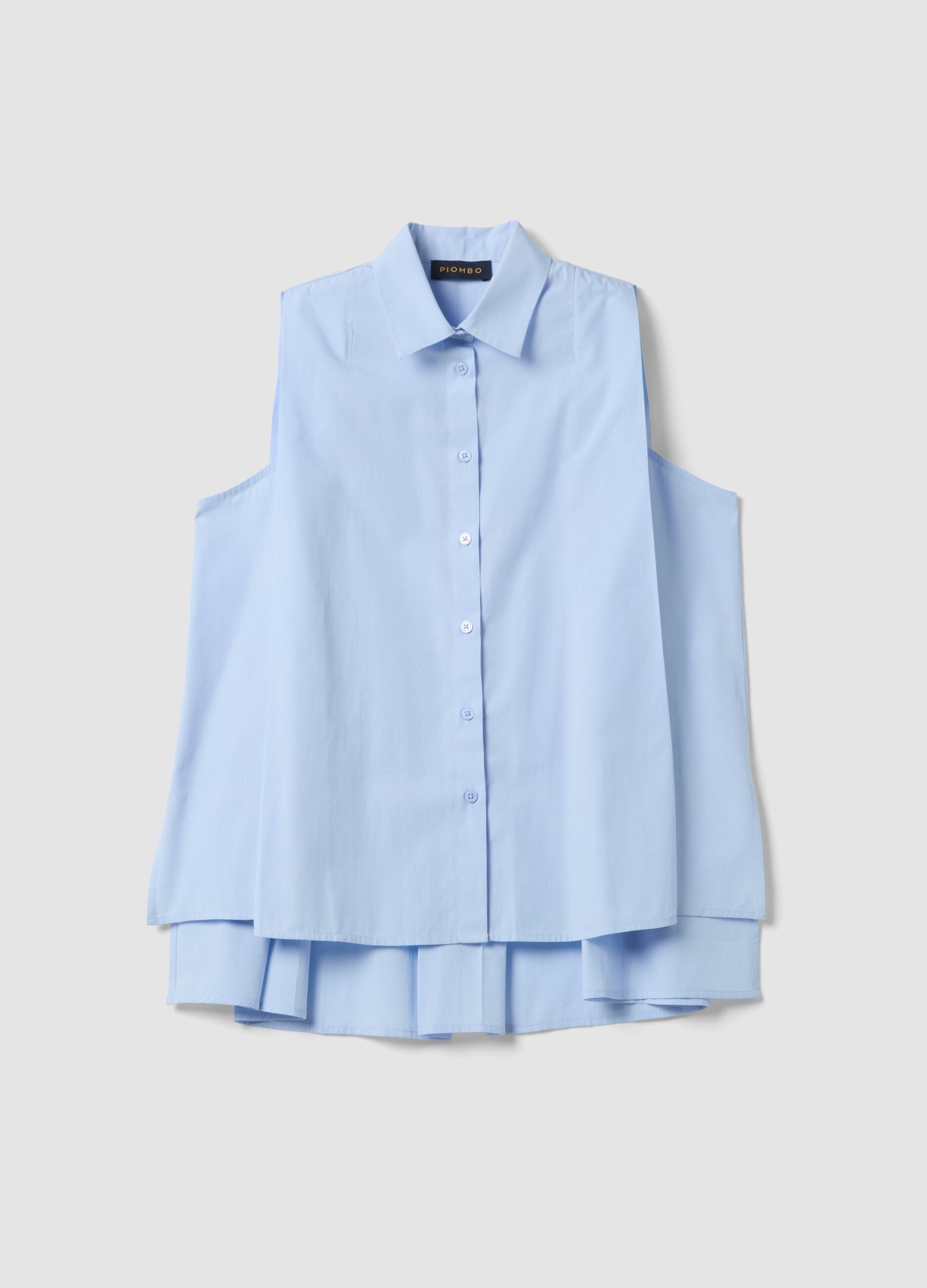 Sleeveless light-blue pure cotton shirt