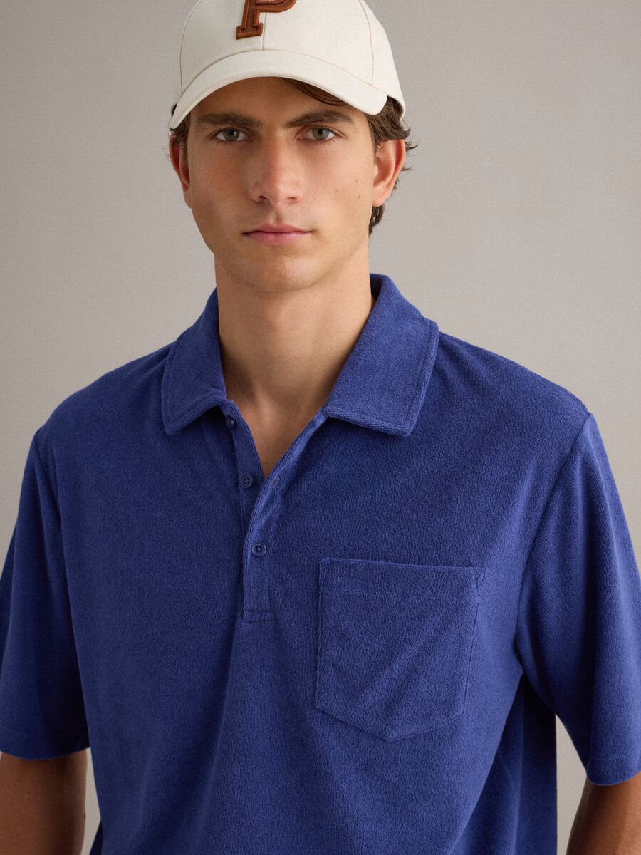 Blue short-sleeved cotton-blend polo shirt_1