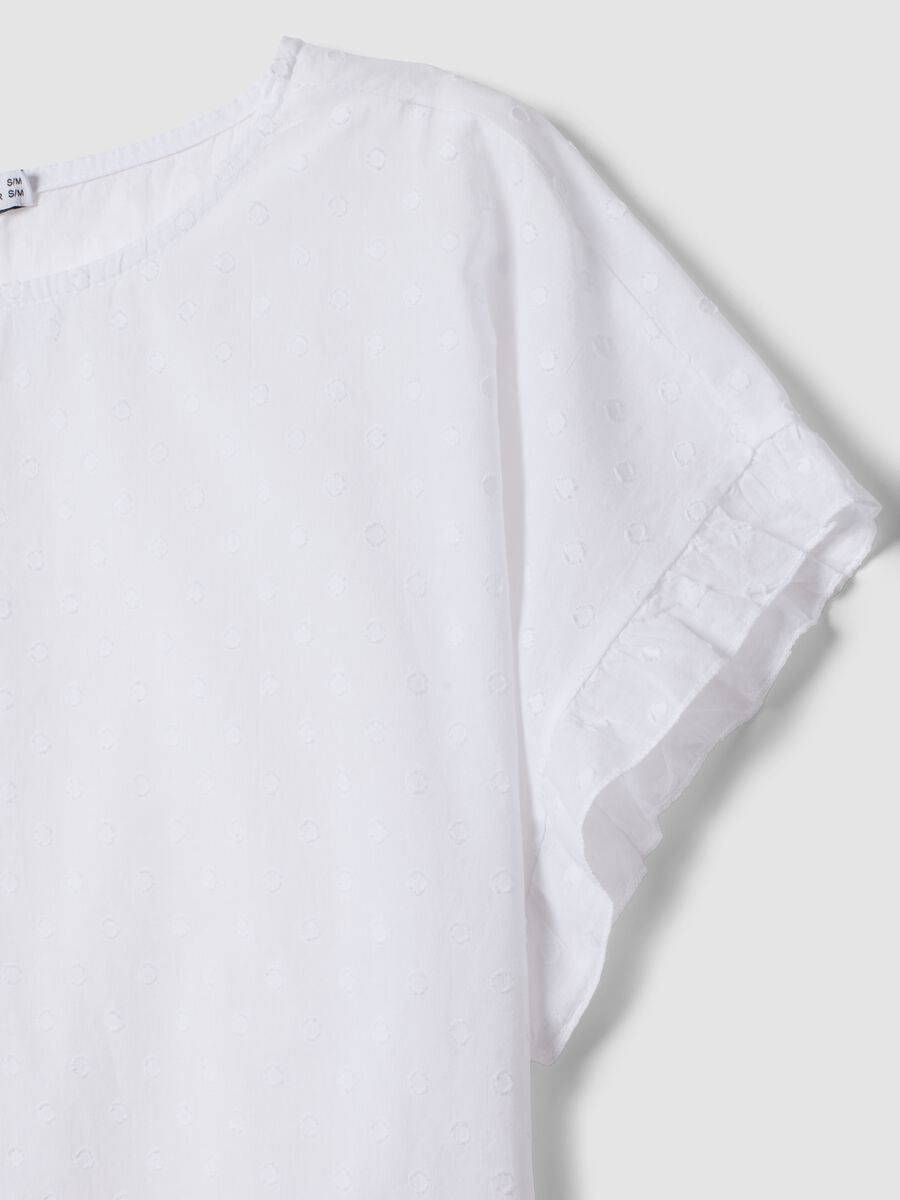 White pure-cotton blouse with ruffle trim_5