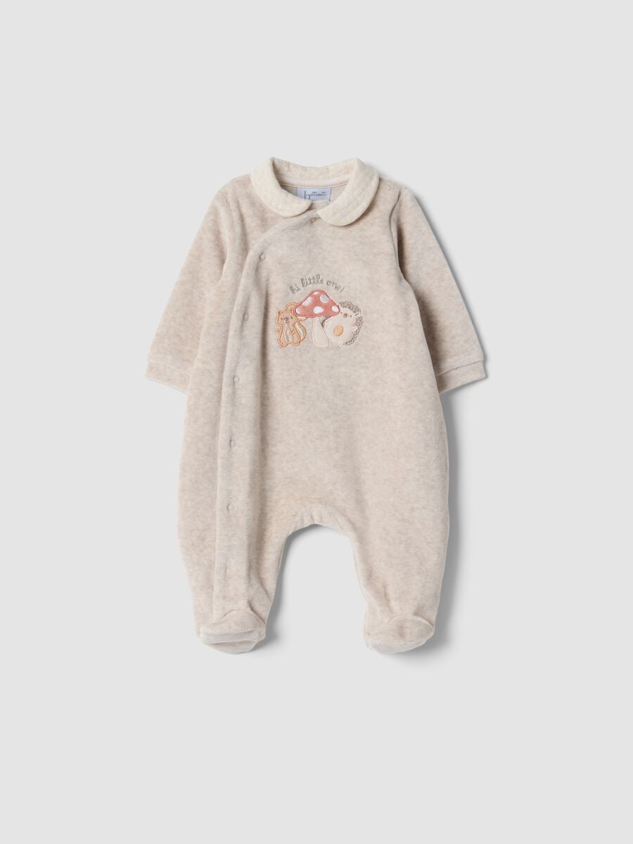 Tutina marrone in misto cotone organico con ricamo animaletti_0