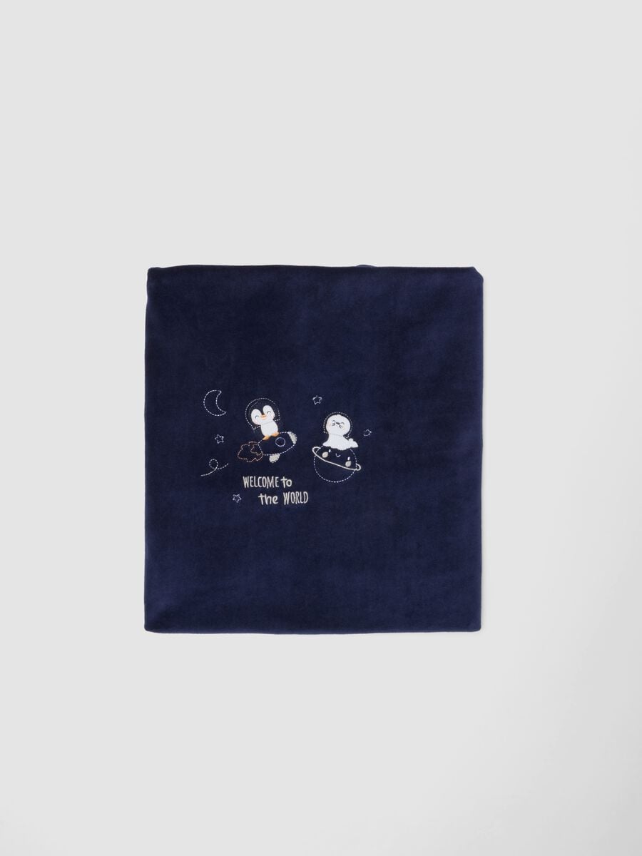 Blue organic cotton-blend baby blanket with print_0