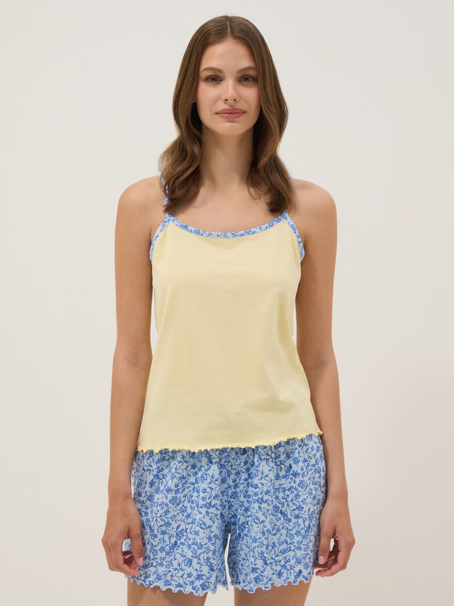 Yellow organic cotton pyjamas with thin-strap top_1