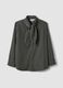 Oversized black cotton-blend checked shirt with neck bow_0