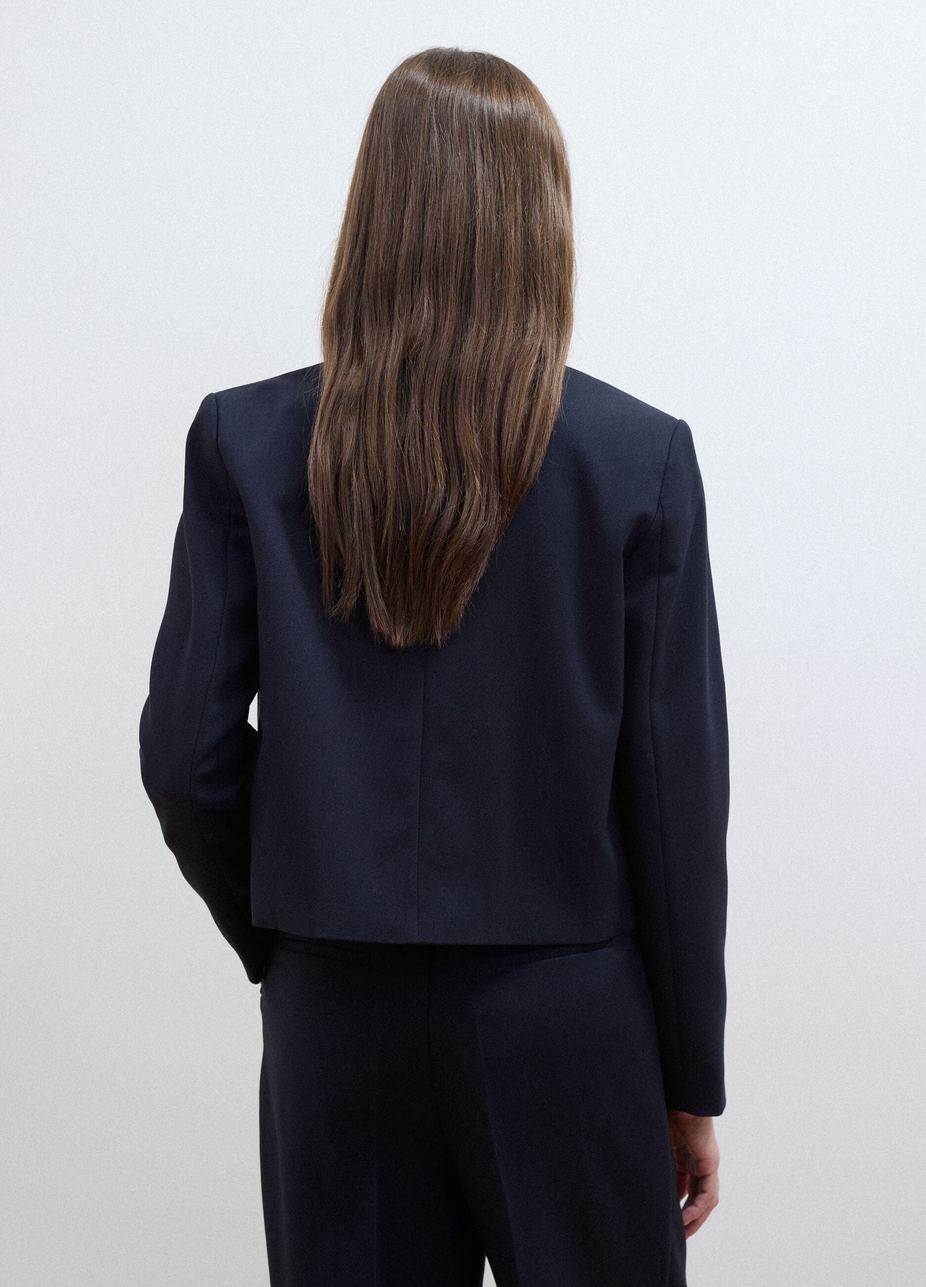 Blue double-breasted stretch viscose blazer with gold-tone buttons