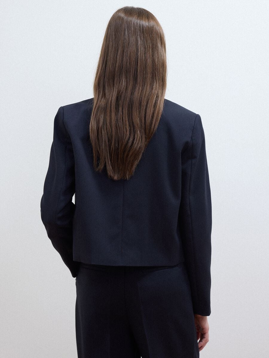 Blue double-breasted stretch viscose blazer with gold-tone buttons_3