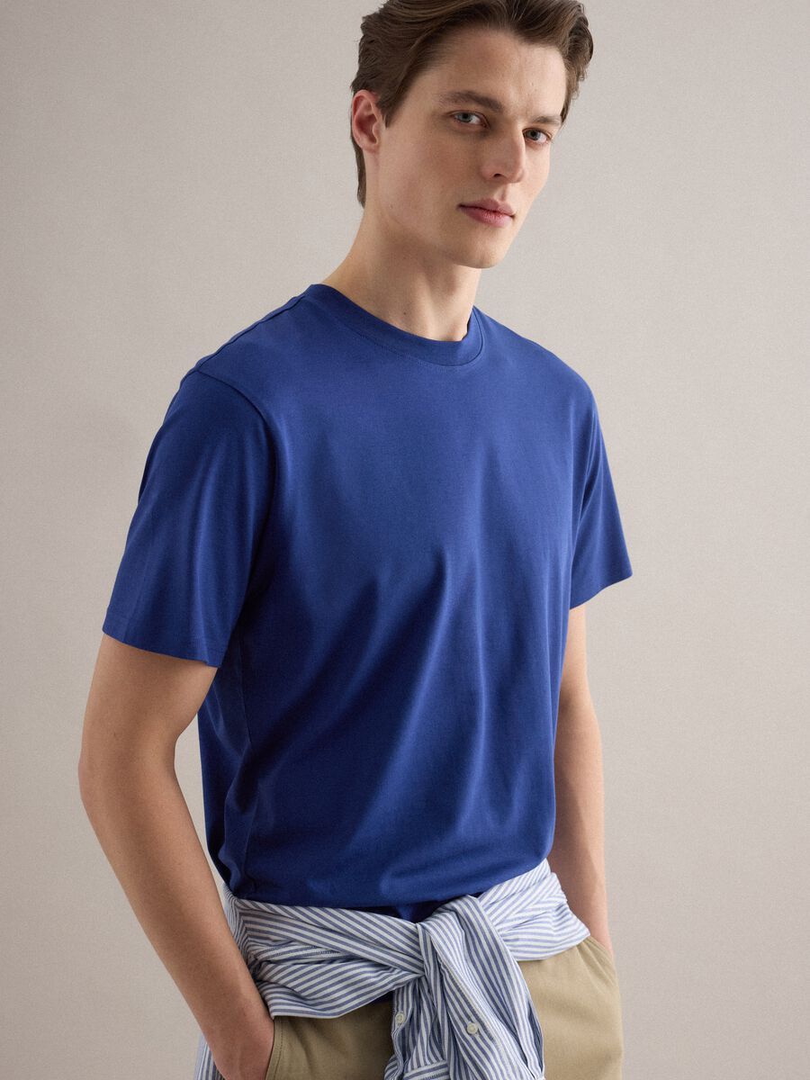 Blue relaxed fit crew neck pure cotton t-shirt_3