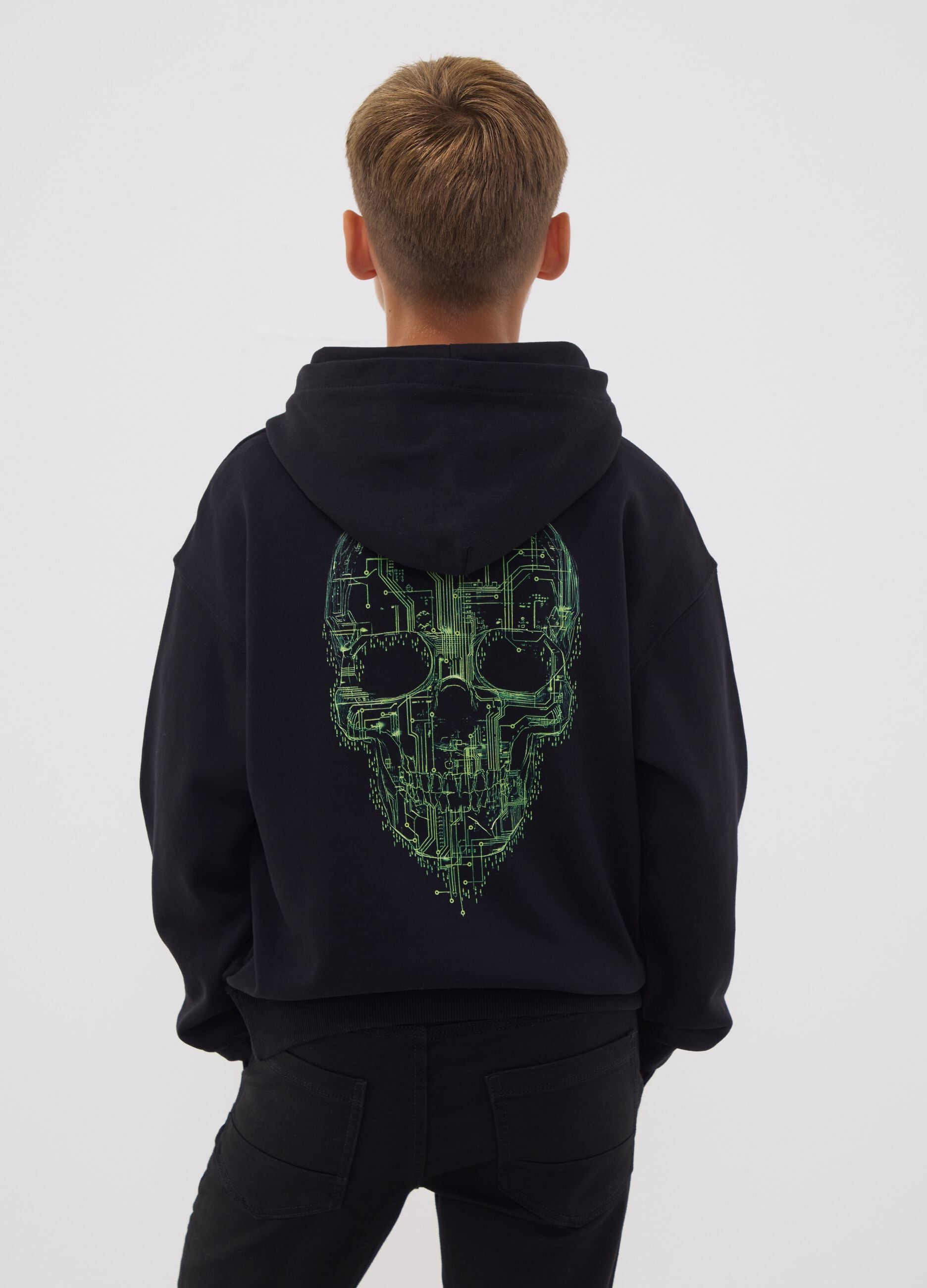 Black oversized pure cotton gaming hoodie for boys