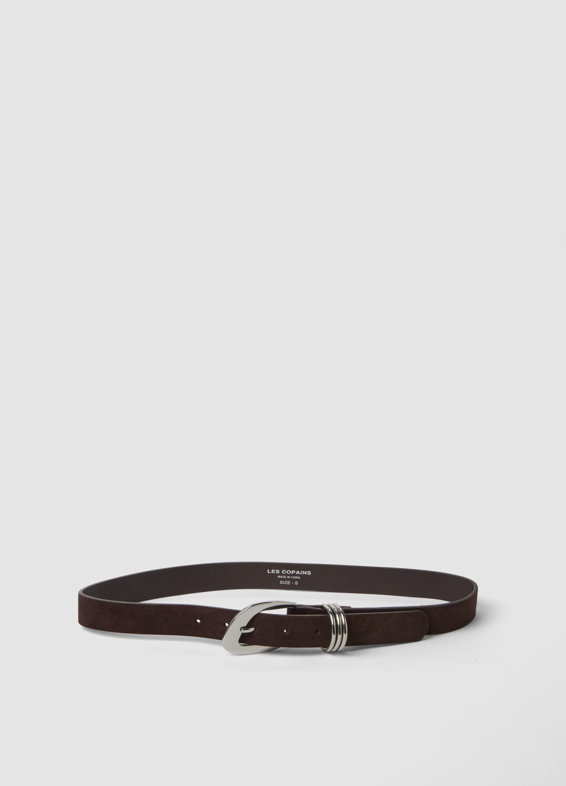 Cintura marrone in vera pelle con fibbia in metallo
