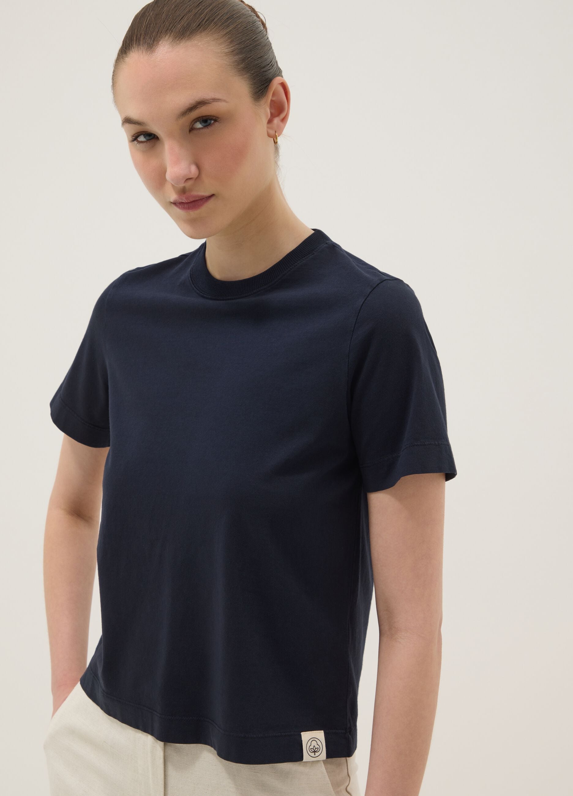 Blue short-sleeve pure cotton regular fit T-shirt