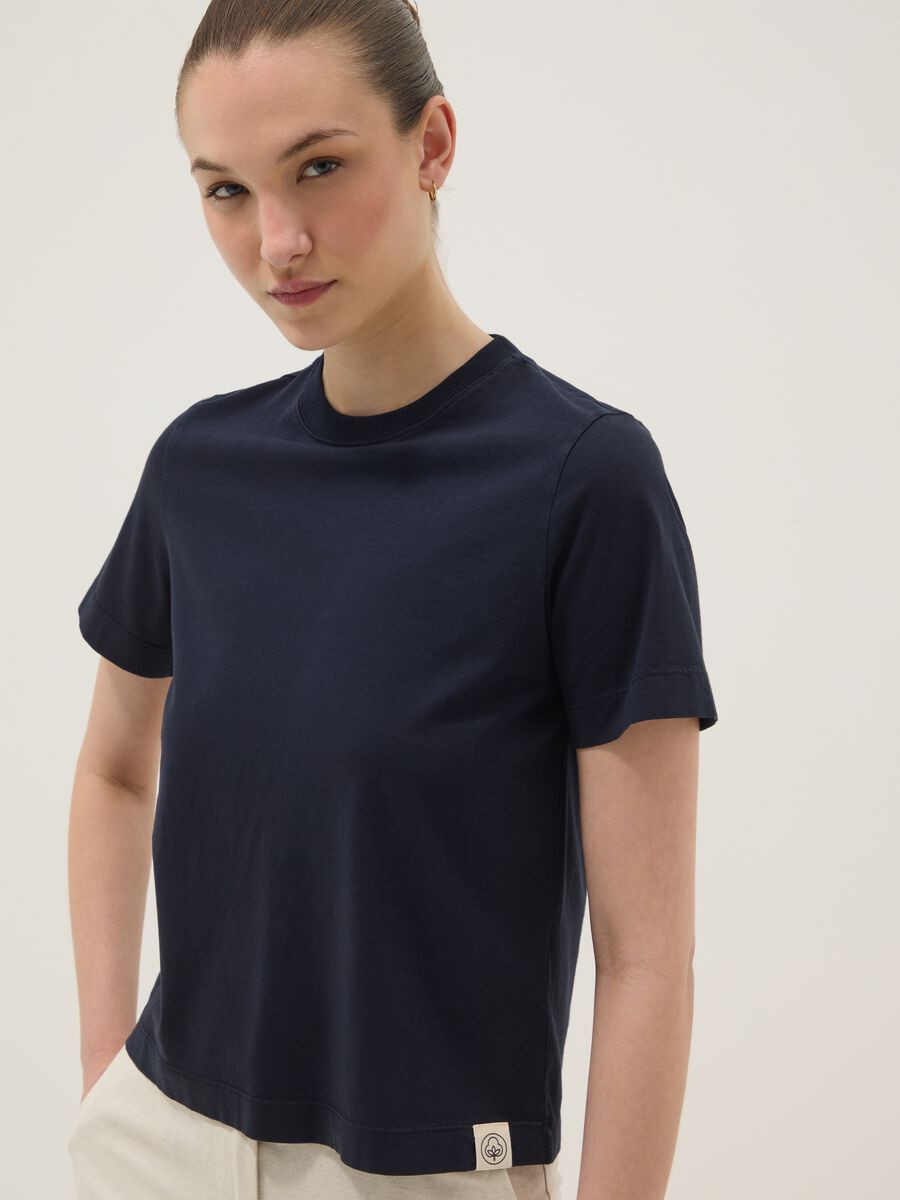 Blue short-sleeve pure cotton regular fit T-shirt_0