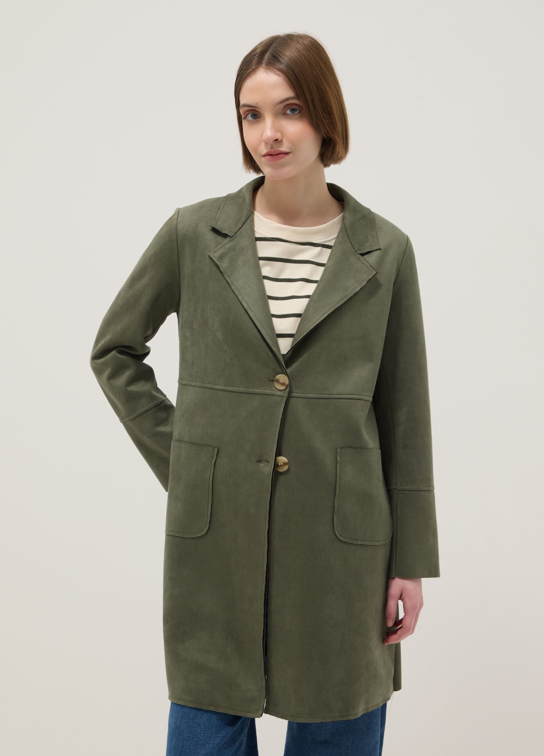 Regular fit light green jacket with large pockets