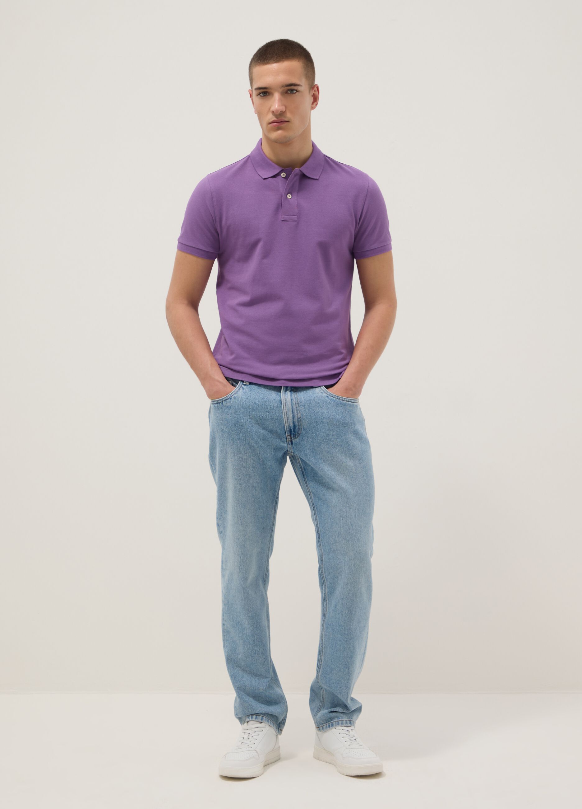 Purple slim fit pure cotton short sleeve polo