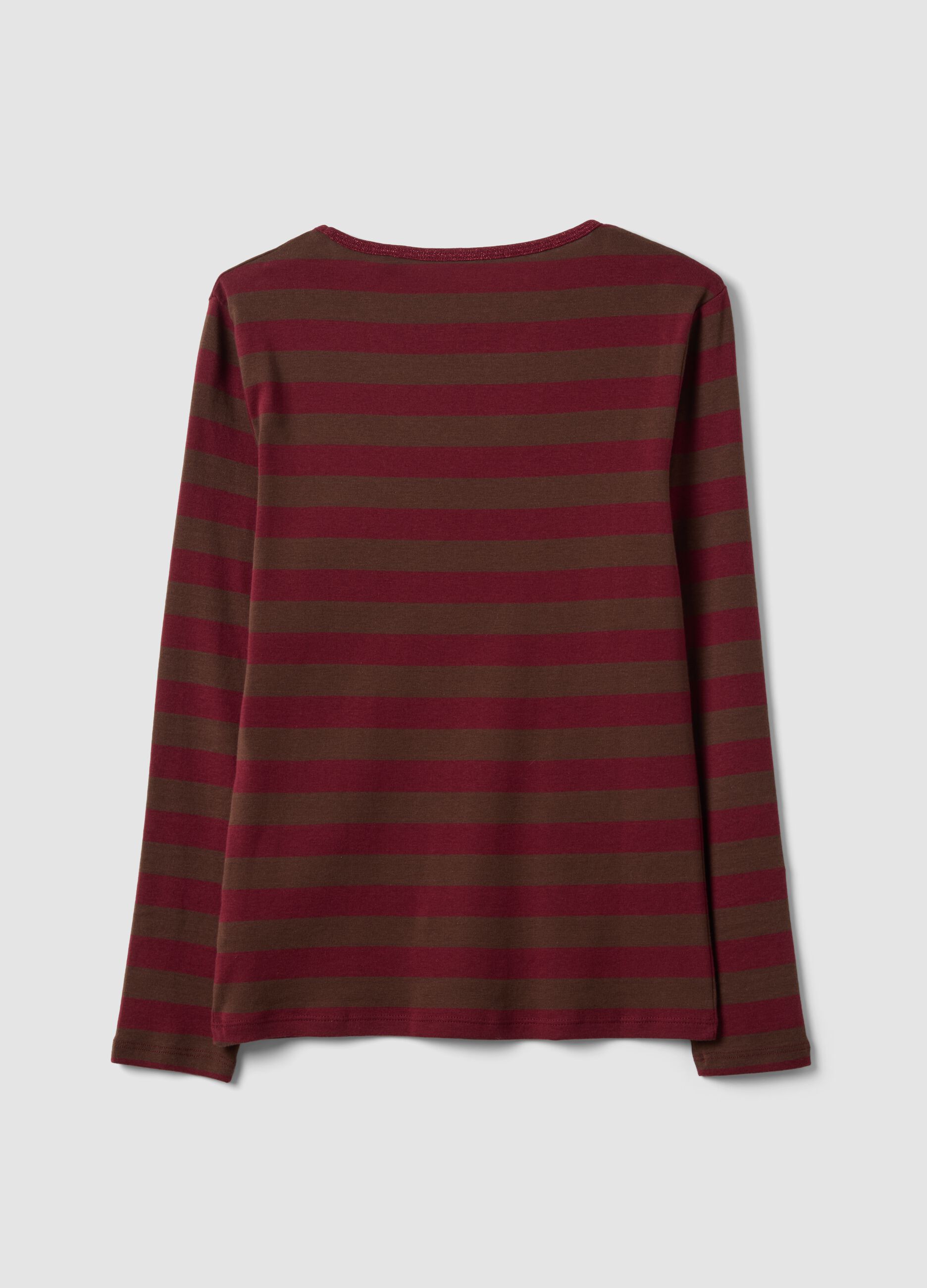 Brown striped pure cotton crew-neck T-shirt