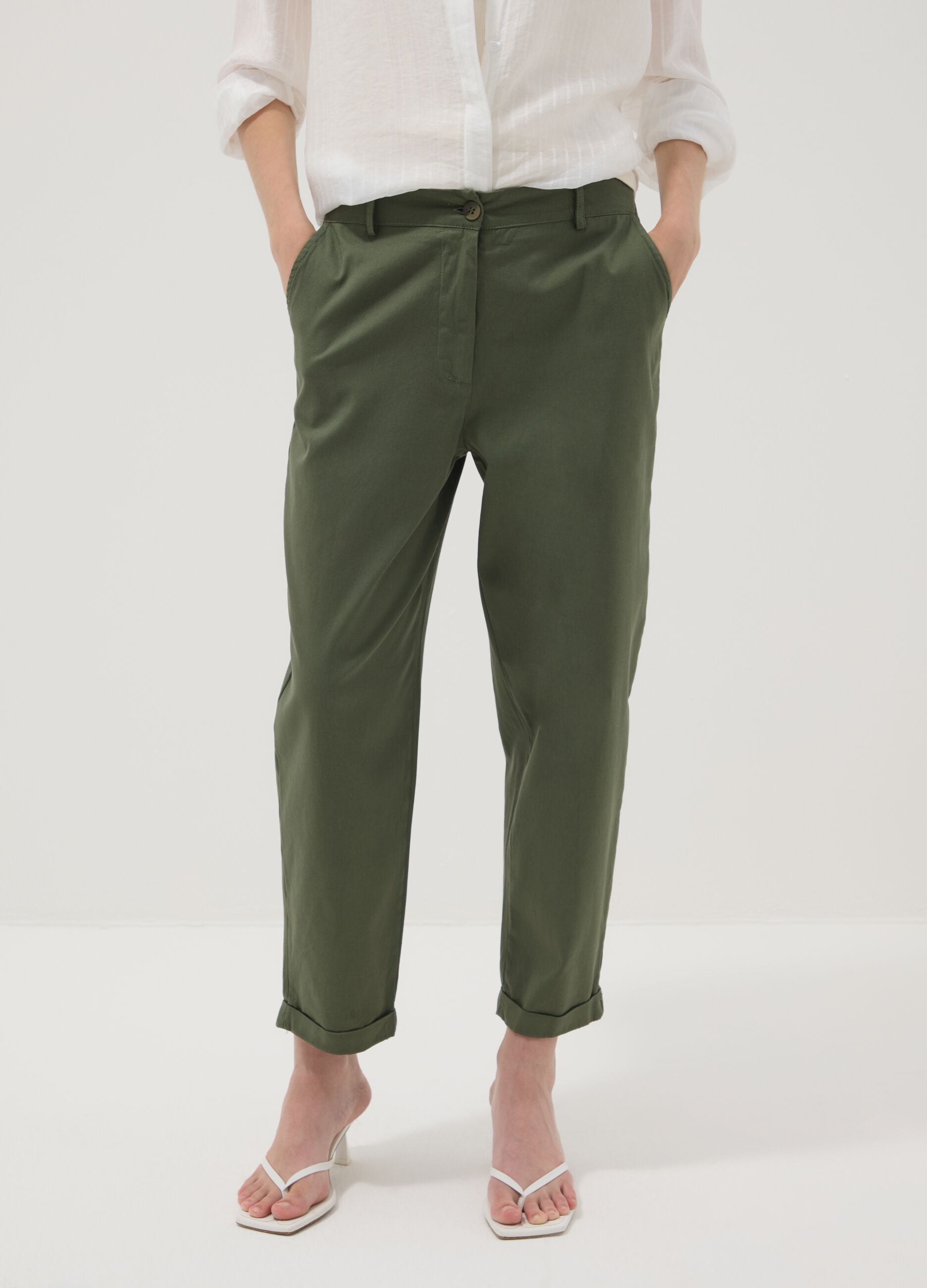Green regular-fit stretch cotton trousers