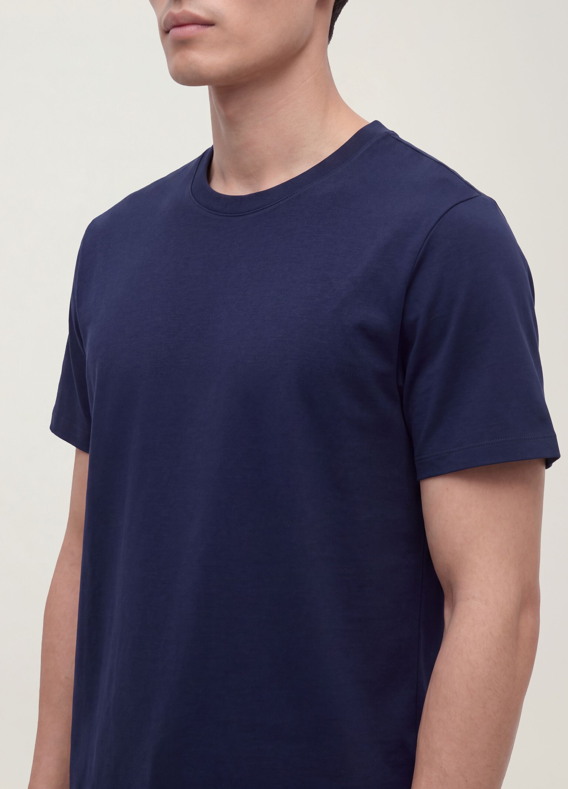 Blue crew-neck T-shirt in pure mercerised cotton, regular fit