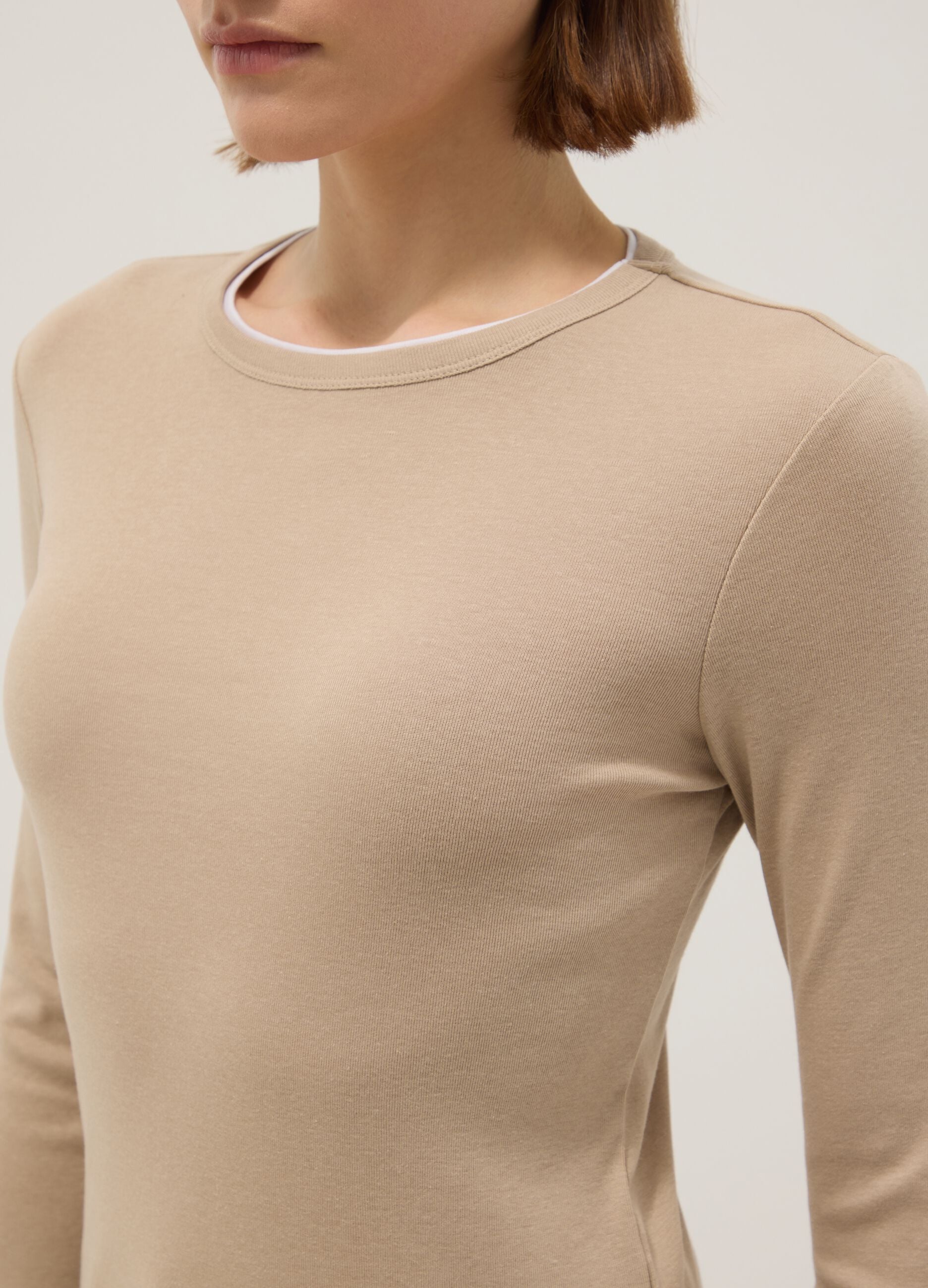 Beige pure cotton long sleeve shirt regular fit