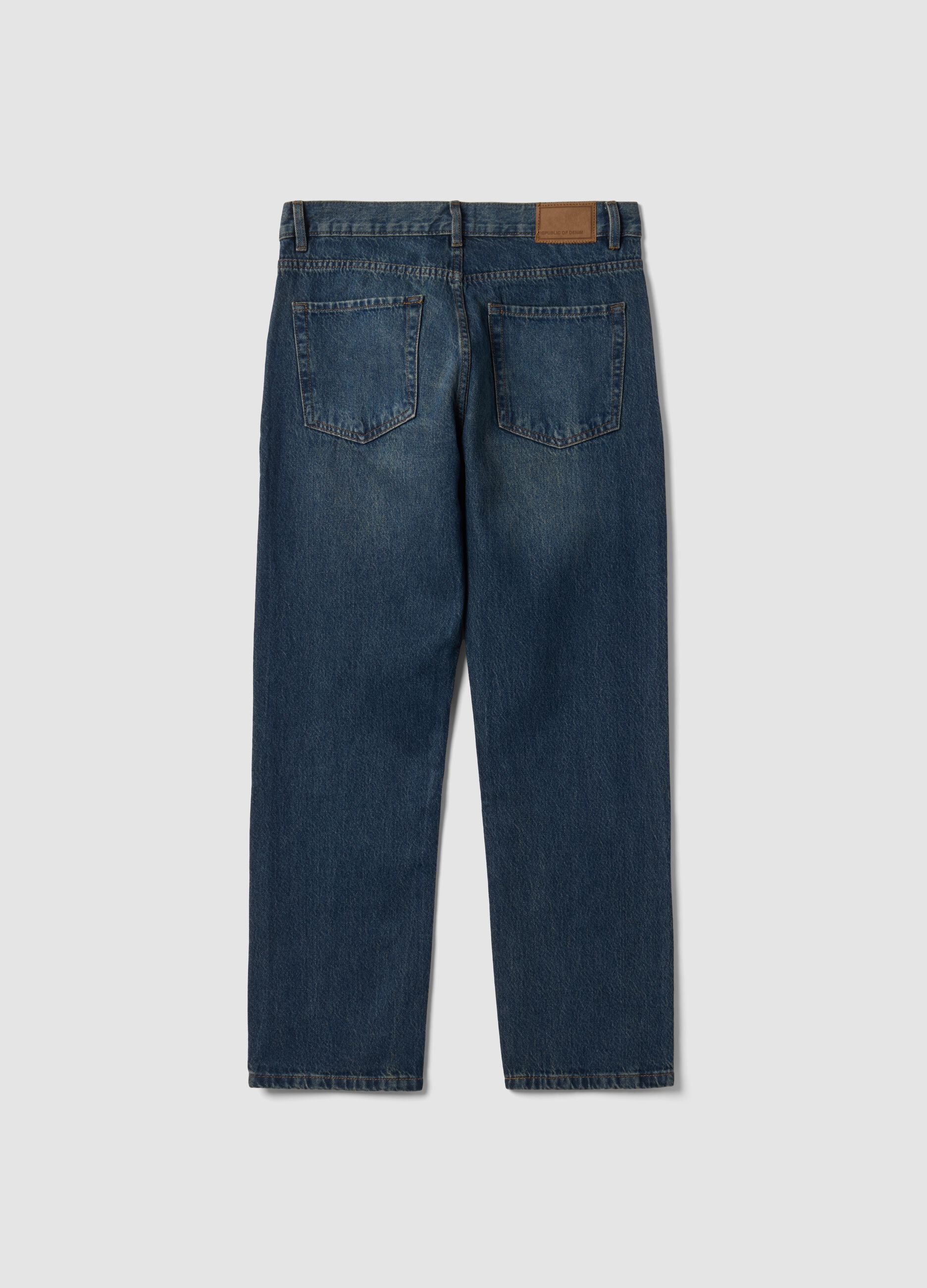 Blue denim straight-fit jeans in pure cotton