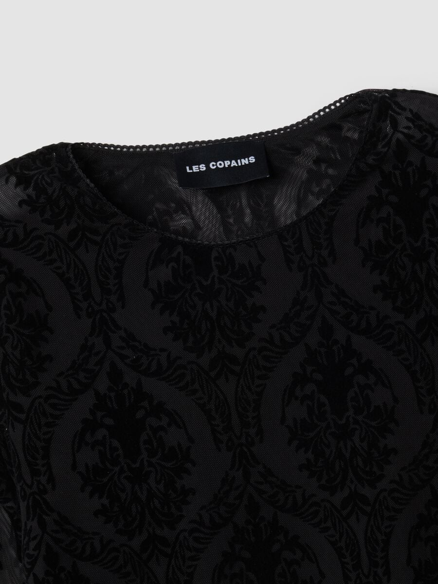 Black regular-fit T-shirt in sheer stretch fabric with pattern_5