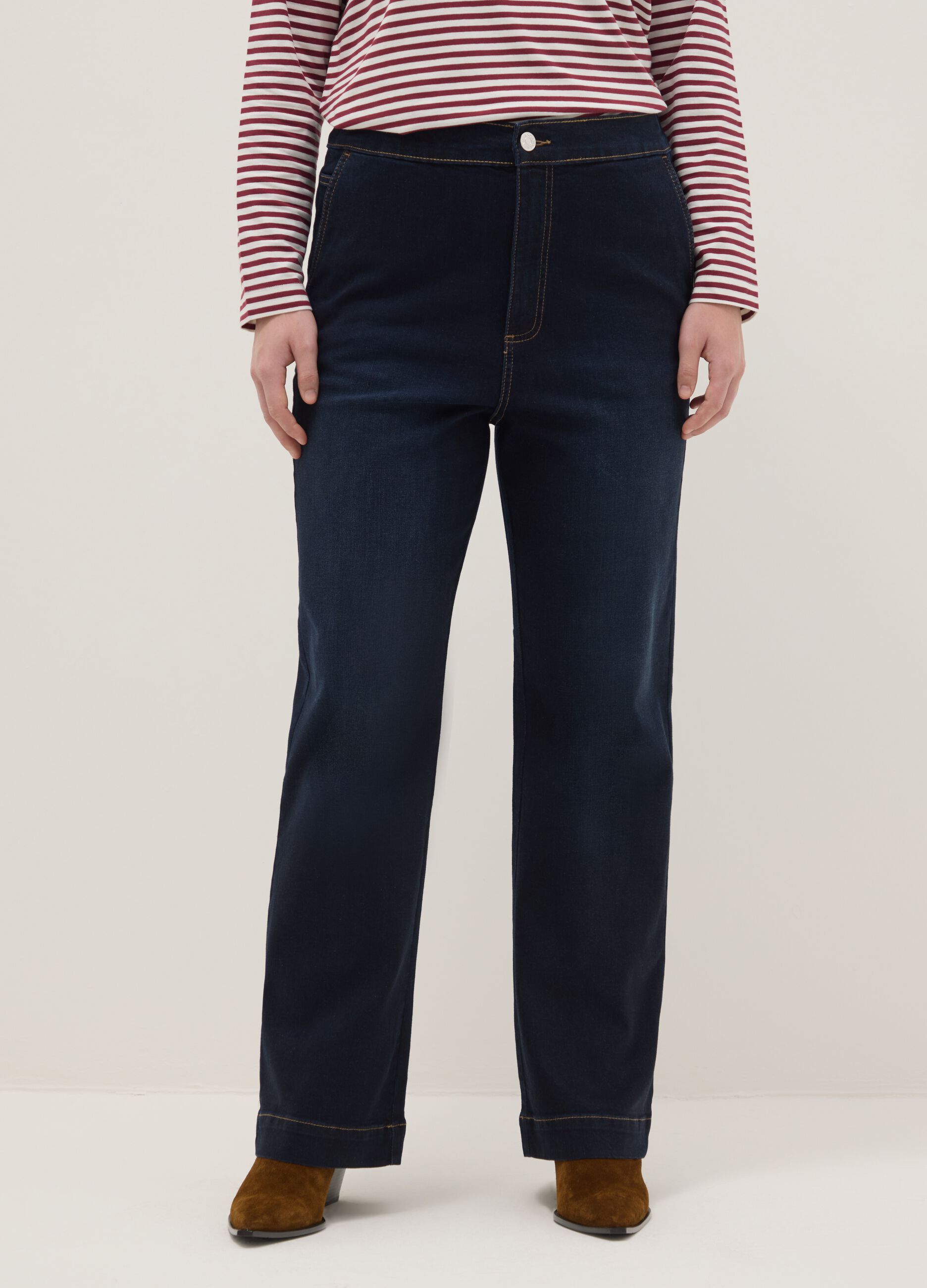 Wide leg jeans in blue stretch cotton