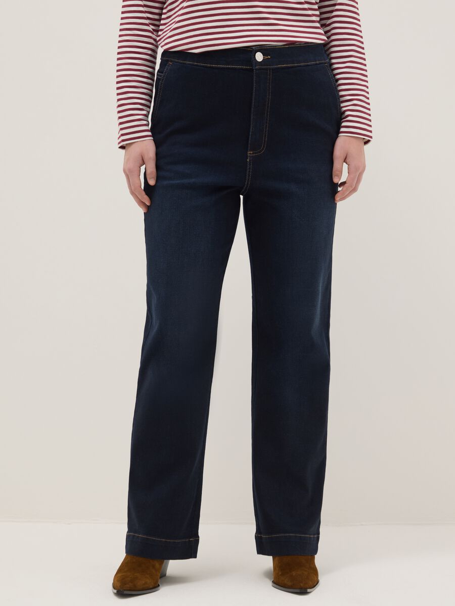 Jeans wide leg in cotone elasticizzato blu_1