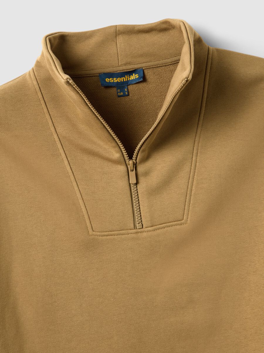 Felpa marrone in misto cotone con mezza zip_5