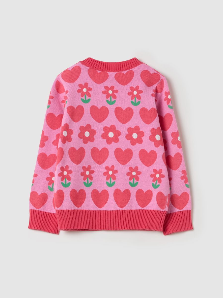 Cardigan with all-over hearts and flowers design_1