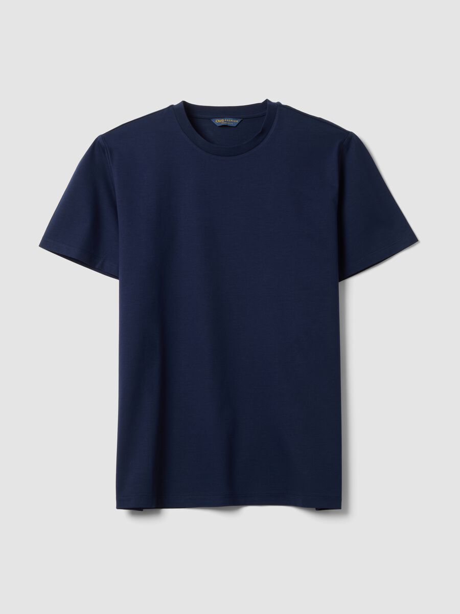 Blue crew-neck T-shirt in pure mercerised cotton, regular fit_4