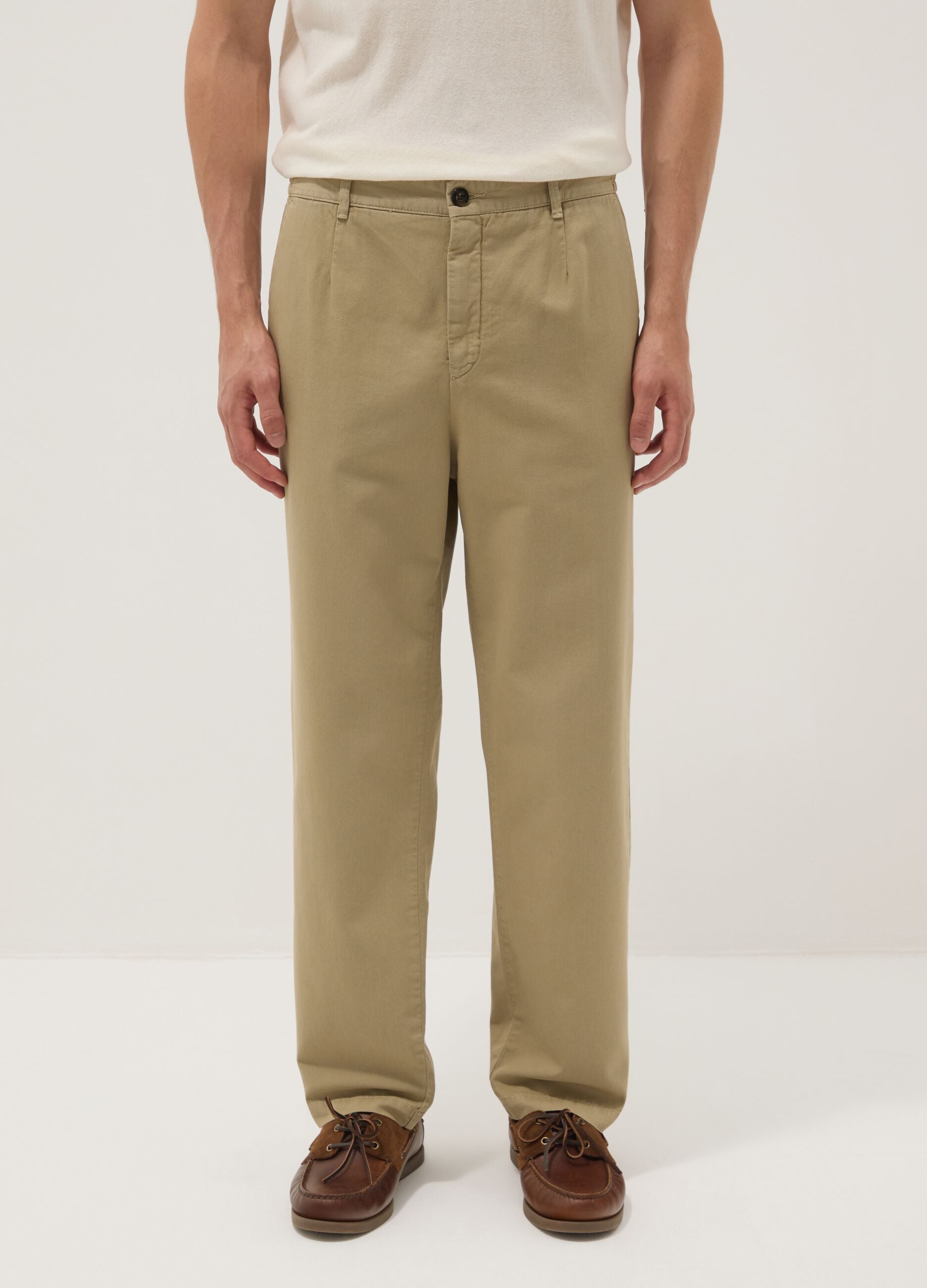 Beige pure cotton carrot-fit chino trousers