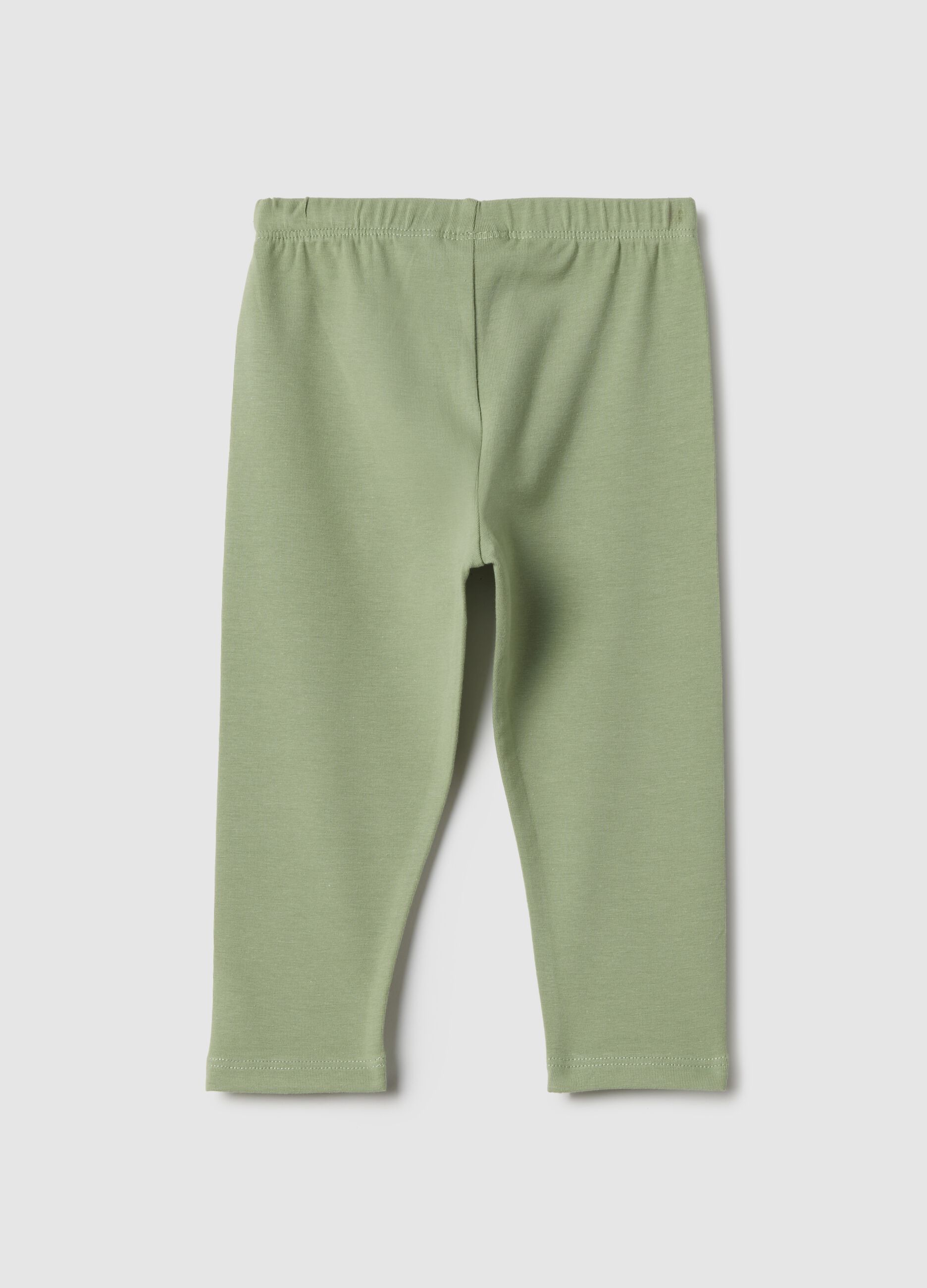 Girls' green stretch cotton slim fit leggings