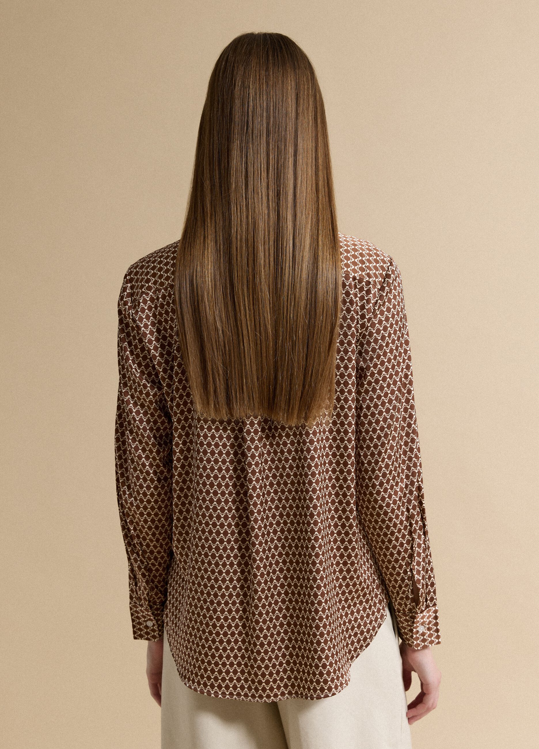 Brown stretch-fabric shirt with regular fit graphic print