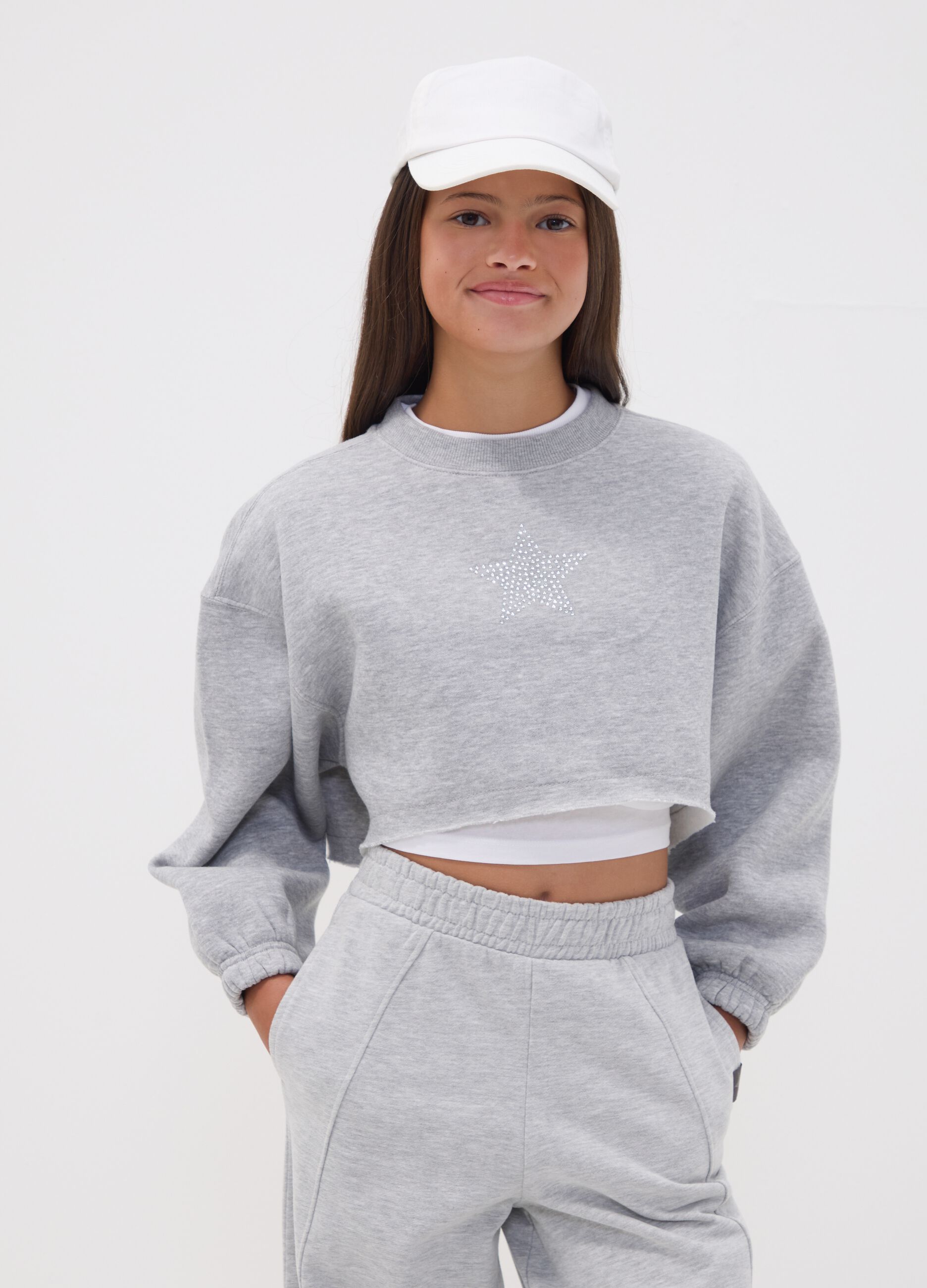 Grey cropped cotton-blend sweatshirt