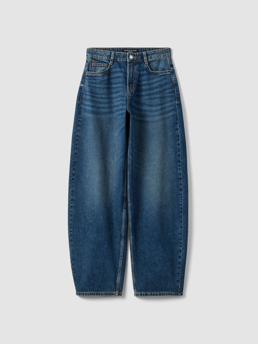 Dark blue pure cotton denim barrel-fit jeans_4