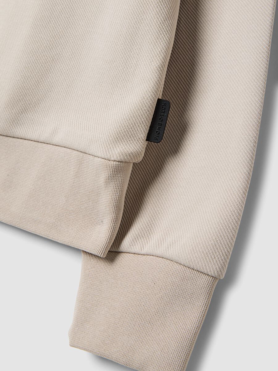 Felpa beige in cotone elasticizzato con girocollo relaxed fit_1