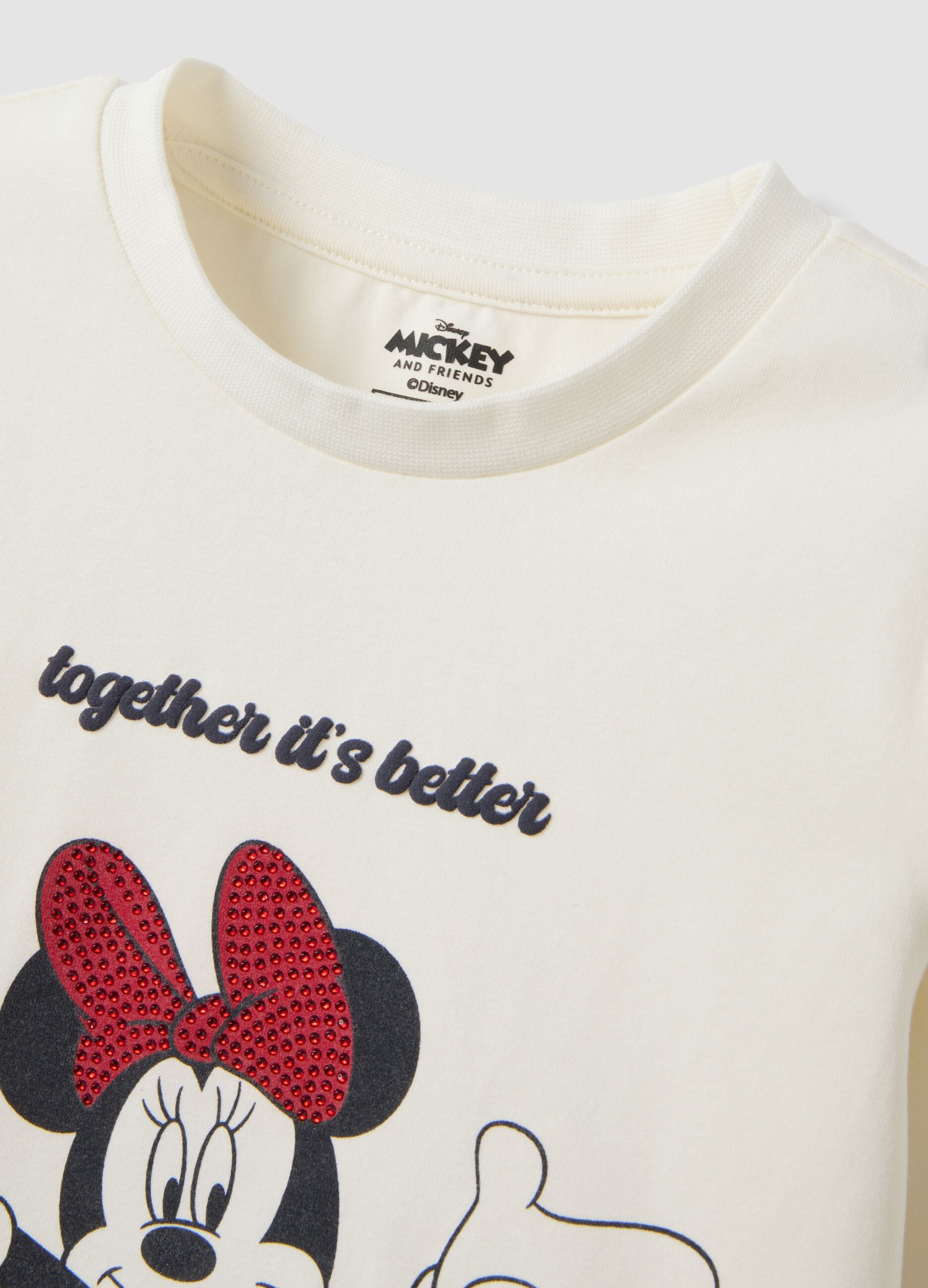 White stretch cotton Minnie print T-shirt for girls