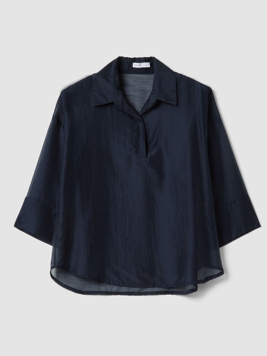 Blue long-sleeve viscose-blend blouse, regular fit_4