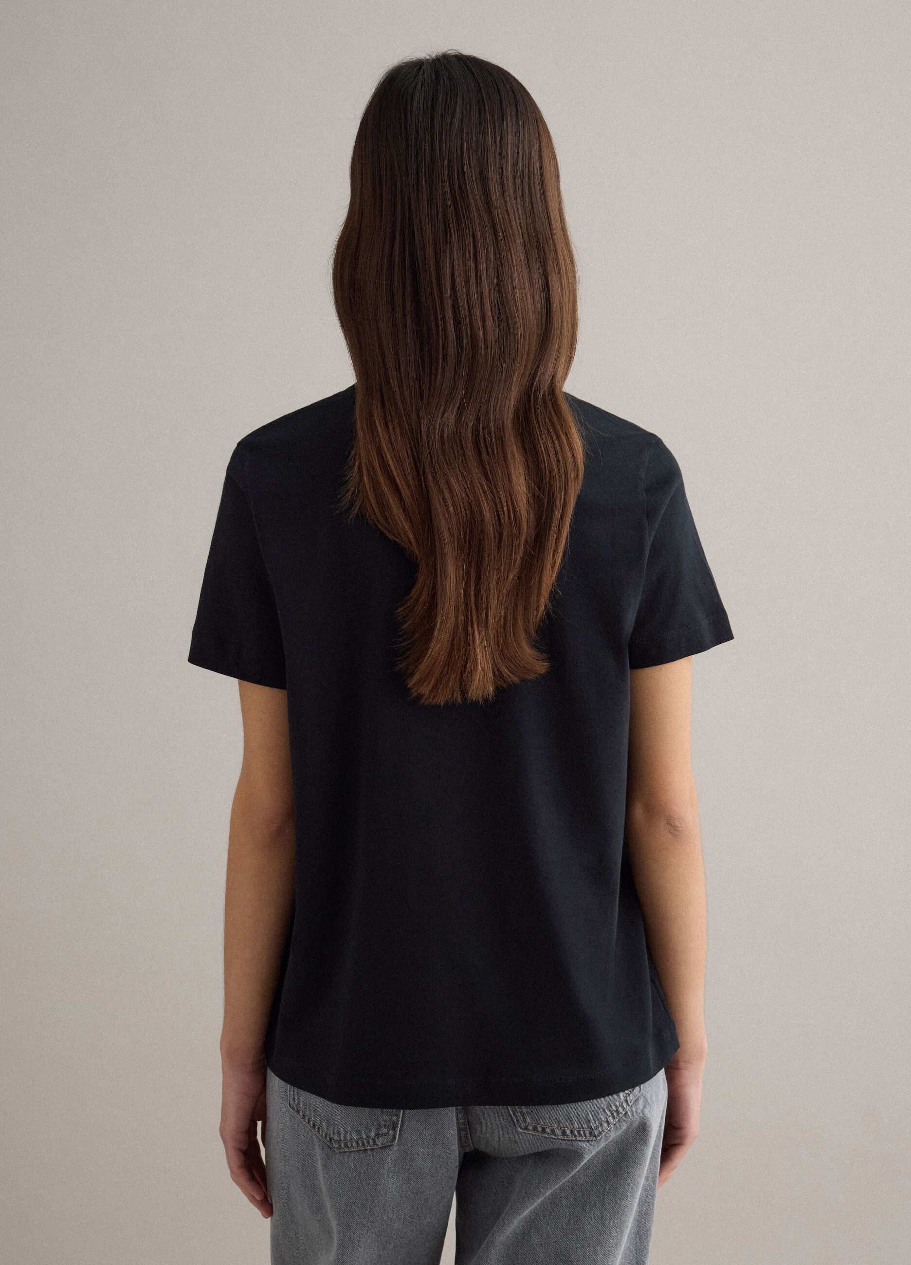 Black pure cotton crew neck t-shirt in regular fit